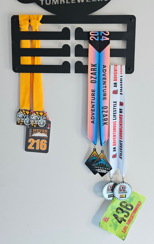 Custom Adventure Racing Chainring Medal Hanger With Female Hiker, Personalized Adventure Race Gift, Metal Adventure Wall Art, Home Decor