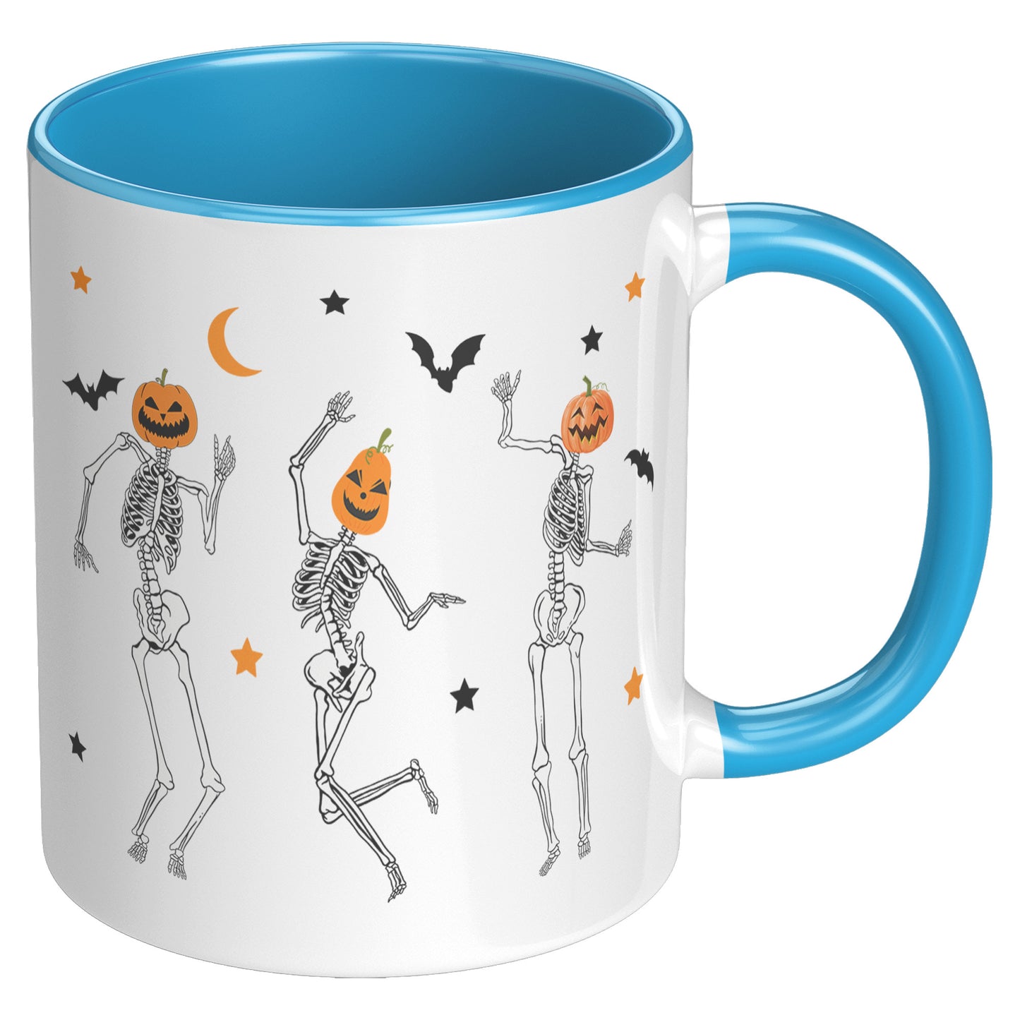 Dancing Skeleton Pumpkin Face 11oz Accent Mug, Cute Fall Mug, Spooky Mug