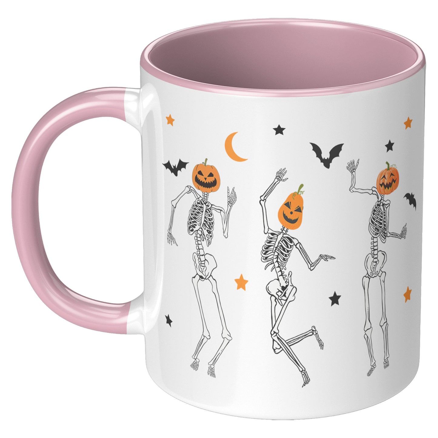 Dancing Skeleton Pumpkin Face 11oz Accent Mug, Cute Fall Mug, Spooky Mug