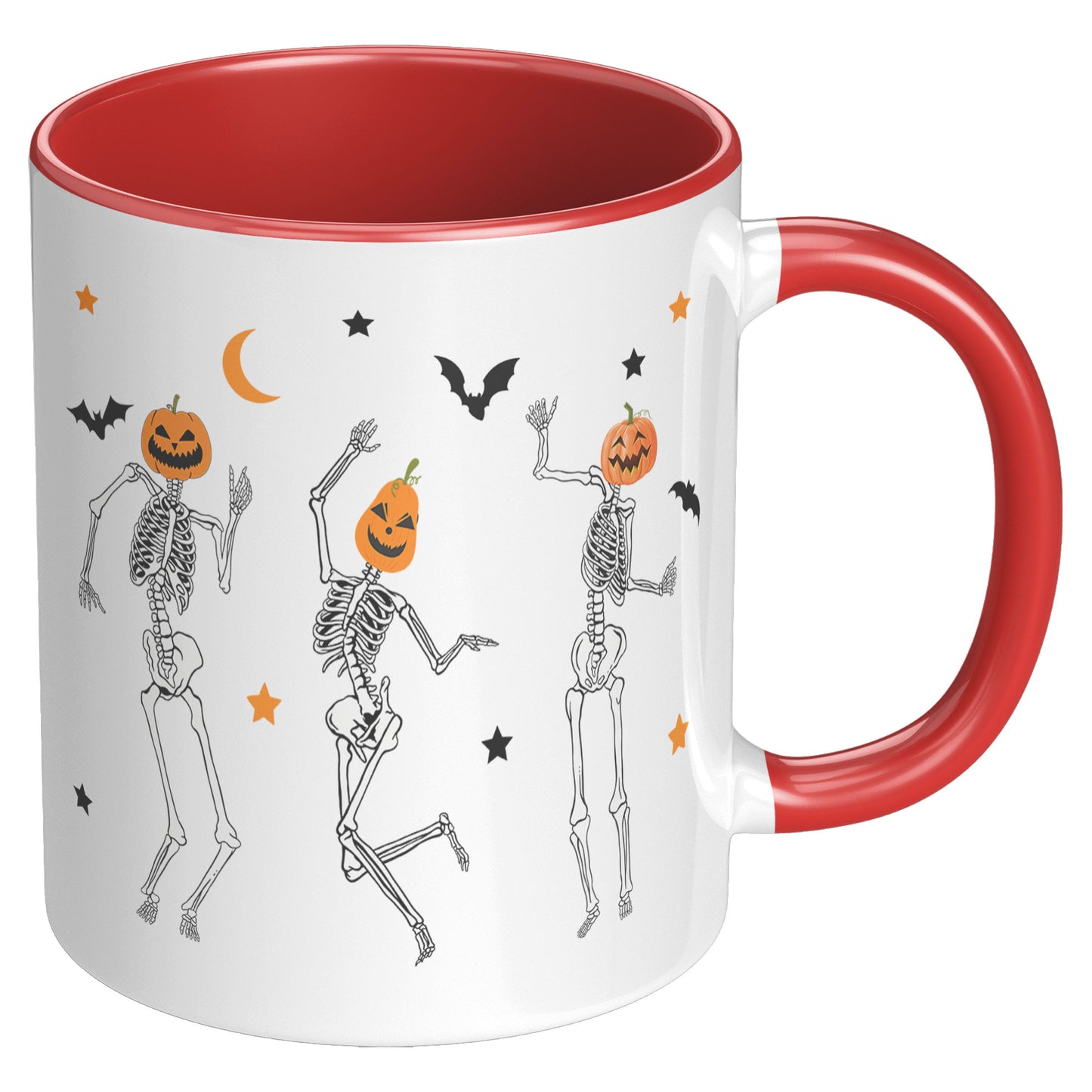 Dancing Skeleton Pumpkin Face 11oz Accent Mug, Cute Fall Mug, Spooky Mug