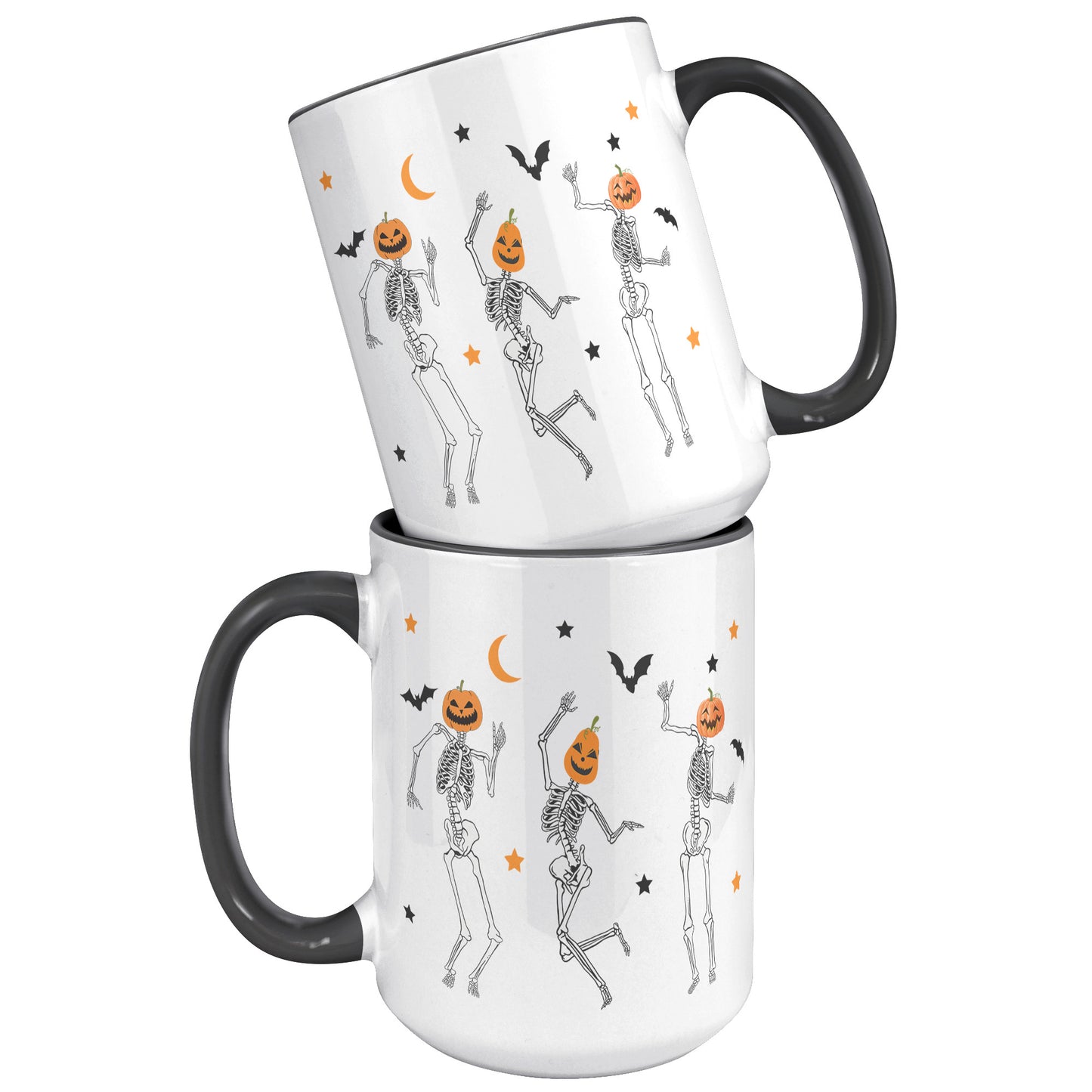Dancing Skeleton Pumpkin Face 15oz Accent Mug, Cute Fall Mug, Spooky Mug