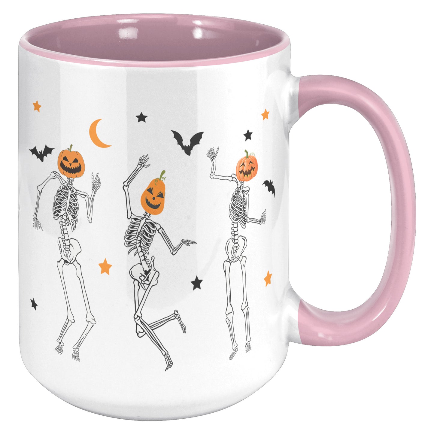 Dancing Skeleton Pumpkin Face 15oz Accent Mug, Cute Fall Mug, Spooky Mug