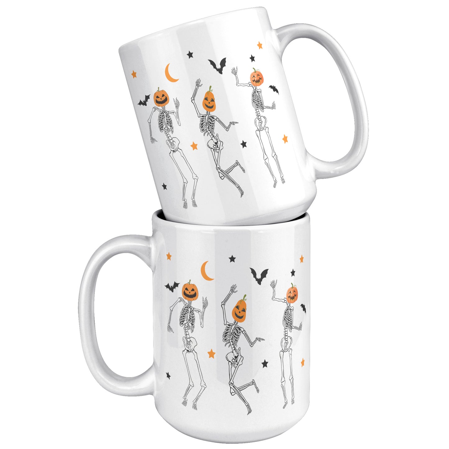 Dancing Skeleton Pumpkin Face 15oz Mug, Cute Fall Mug, Spooky Mug