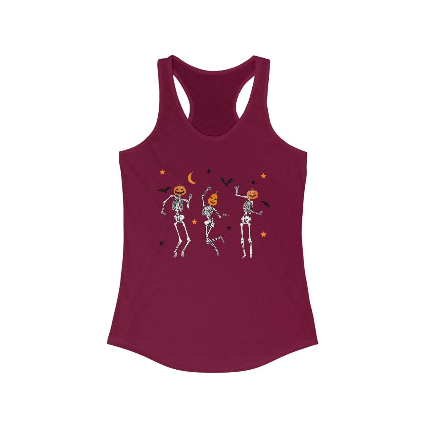 Dancing Skeleton Pumpkin Face Racerback Tank, Womens Halloween Shirt, Cute Fall Shirt, Spooky T-shirt