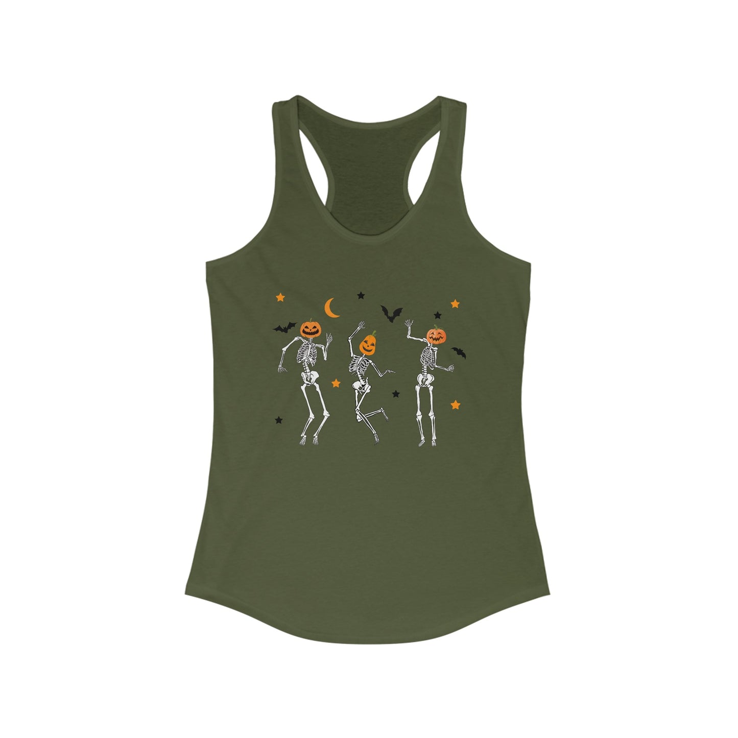 Dancing Skeleton Pumpkin Face Racerback Tank, Womens Halloween Shirt, Cute Fall Shirt, Spooky T-shirt