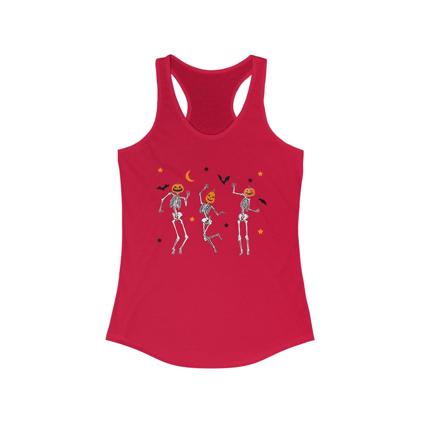 Dancing Skeleton Pumpkin Face Racerback Tank, Womens Halloween Shirt, Cute Fall Shirt, Spooky T-shirt