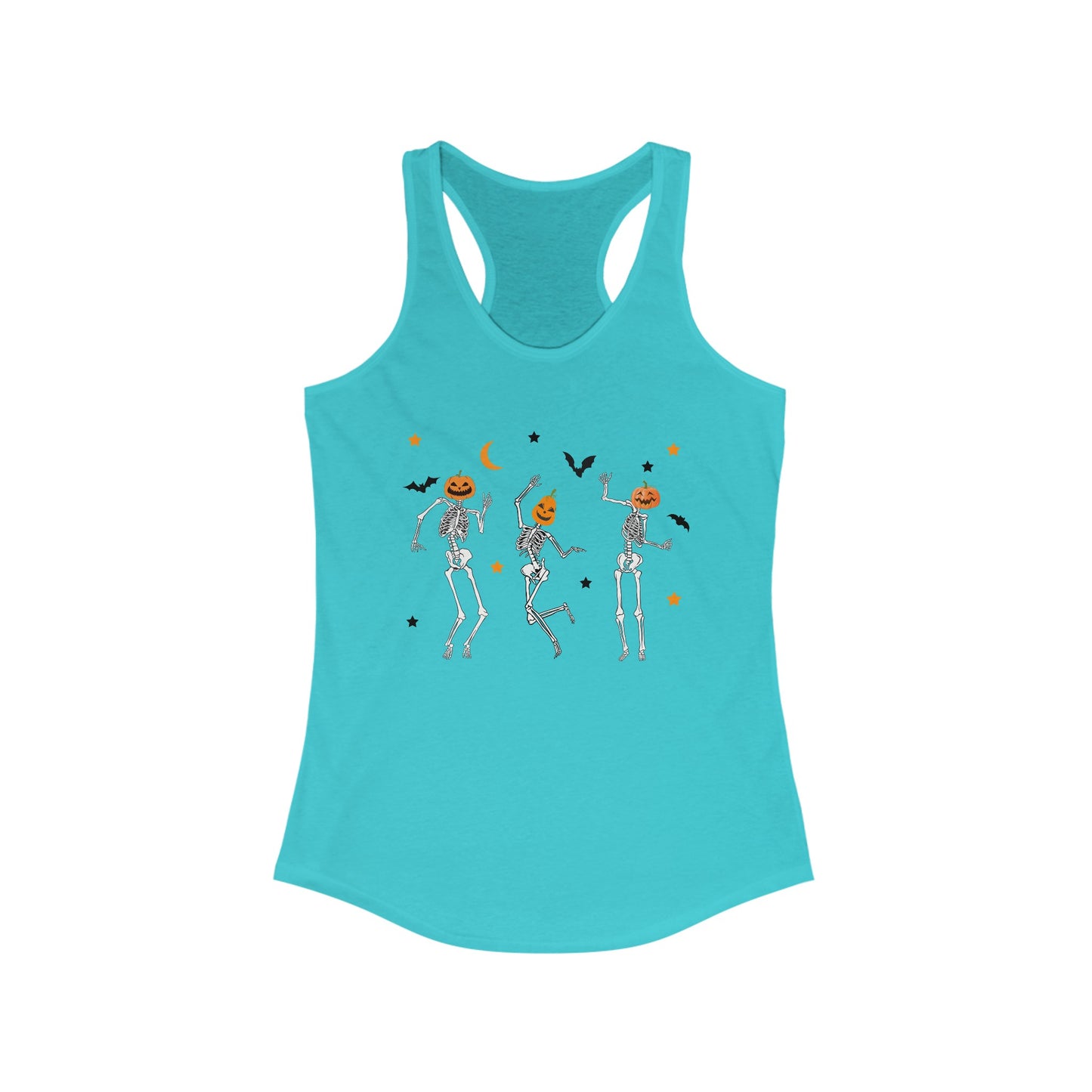 Dancing Skeleton Pumpkin Face Racerback Tank, Womens Halloween Shirt, Cute Fall Shirt, Spooky T-shirt