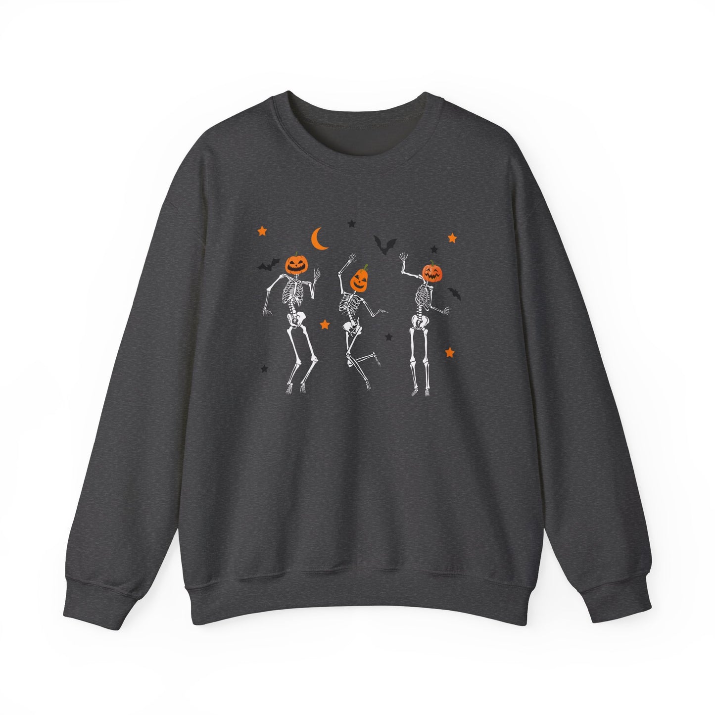 Dancing Skeleton Pumpkin Face Unisex Heavy Blend™ Crewneck Sweatshirt, Womens Halloween Sweatshirt, Cute Fall Shirt, Spooky Shirt