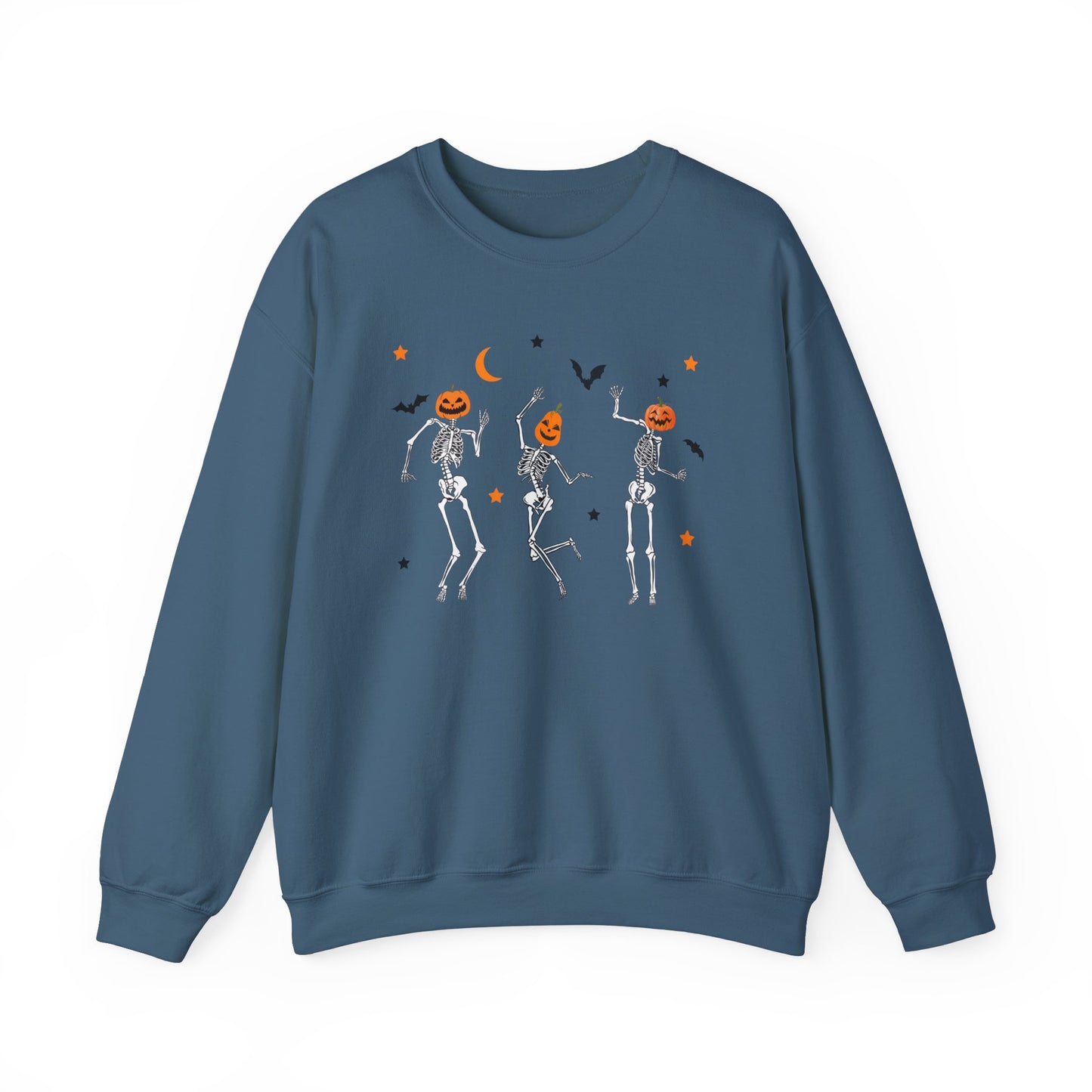 Dancing Skeleton Pumpkin Face Unisex Heavy Blend™ Crewneck Sweatshirt, Womens Halloween Sweatshirt, Cute Fall Shirt, Spooky Shirt