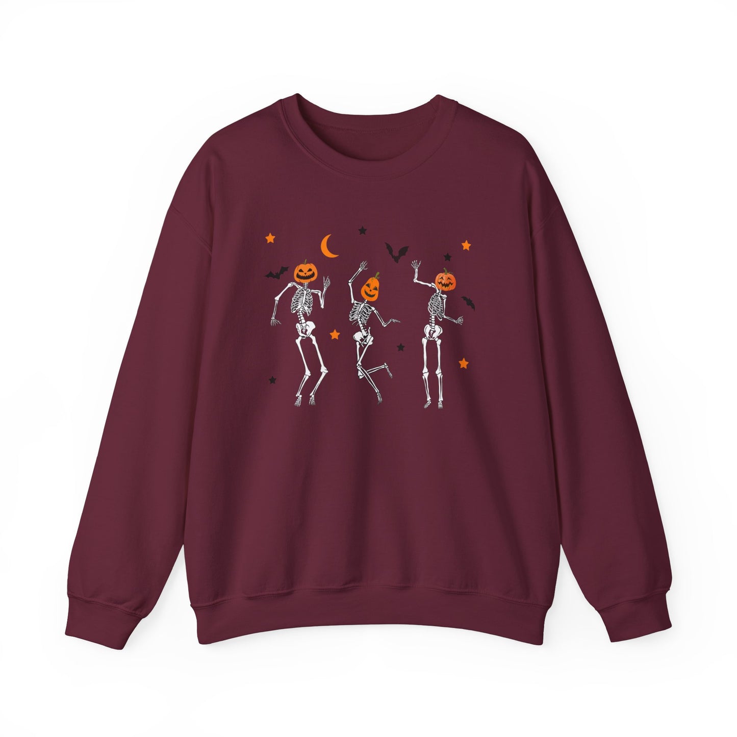Dancing Skeleton Pumpkin Face Unisex Heavy Blend™ Crewneck Sweatshirt, Womens Halloween Sweatshirt, Cute Fall Shirt, Spooky Shirt
