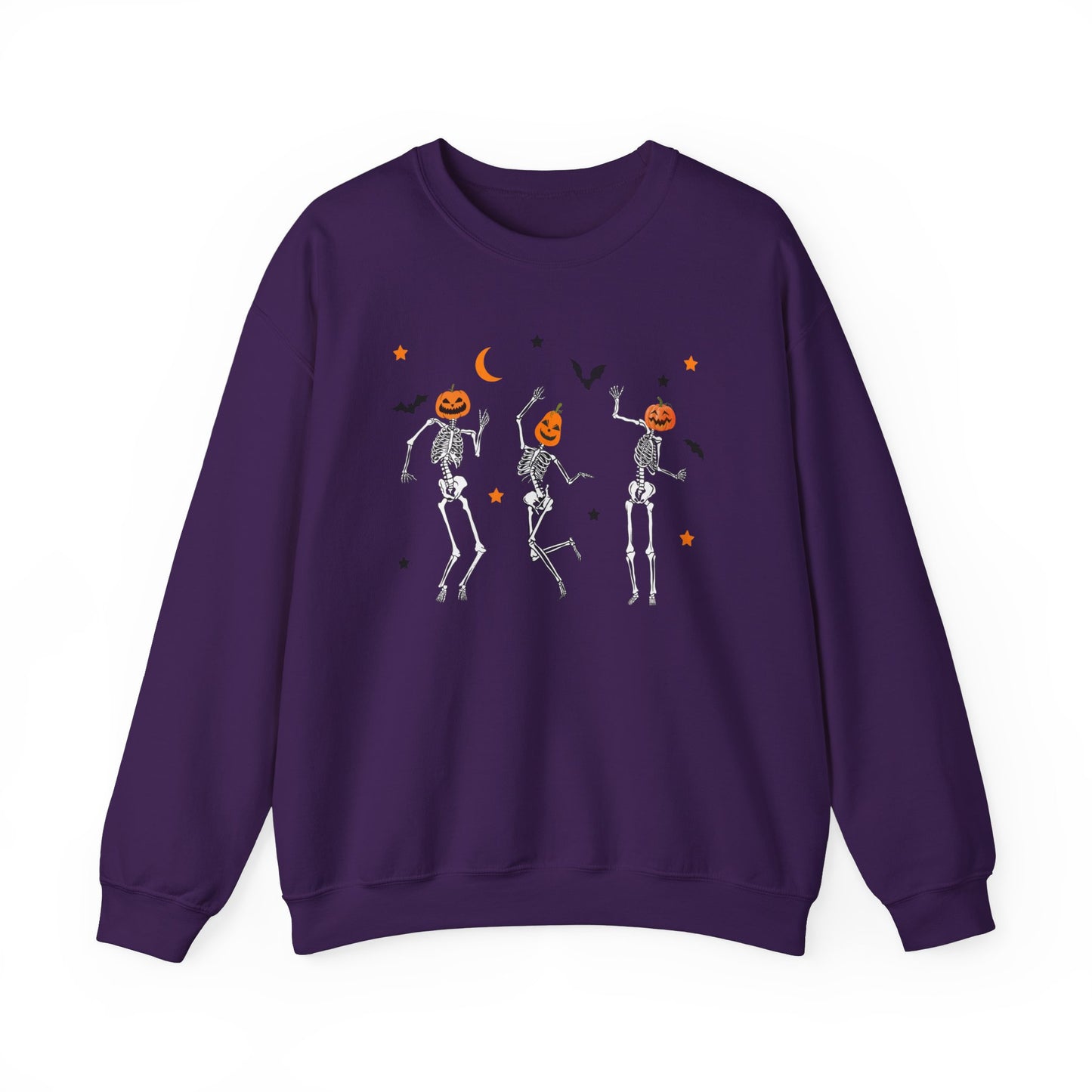 Dancing Skeleton Pumpkin Face Unisex Heavy Blend™ Crewneck Sweatshirt, Womens Halloween Sweatshirt, Cute Fall Shirt, Spooky Shirt