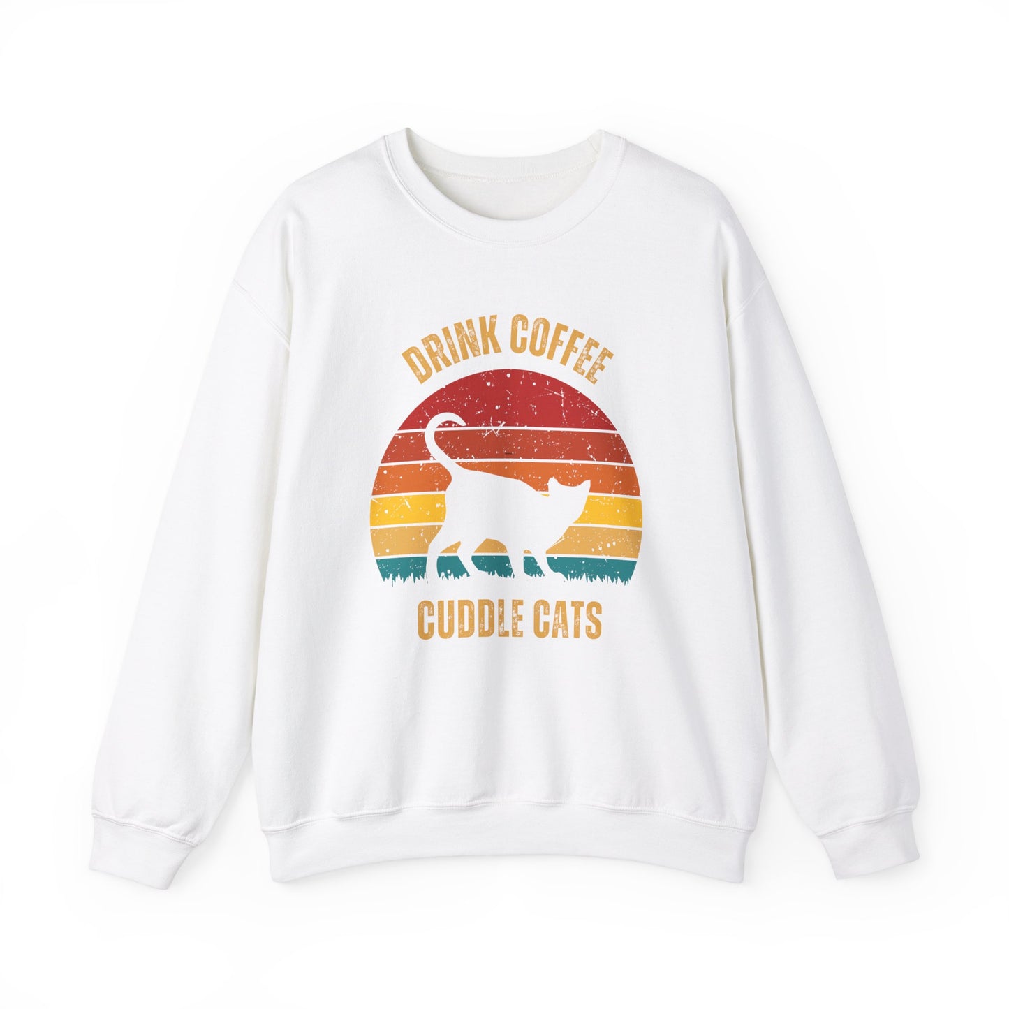 Drink Coffee Cuddle Cats Unisex Heavy Blend™ Crewneck Sweatshirt, Momma Cat Gift, Cat Dad gift, Coffee Drinker Gift, Funny Cat Sweatshirt