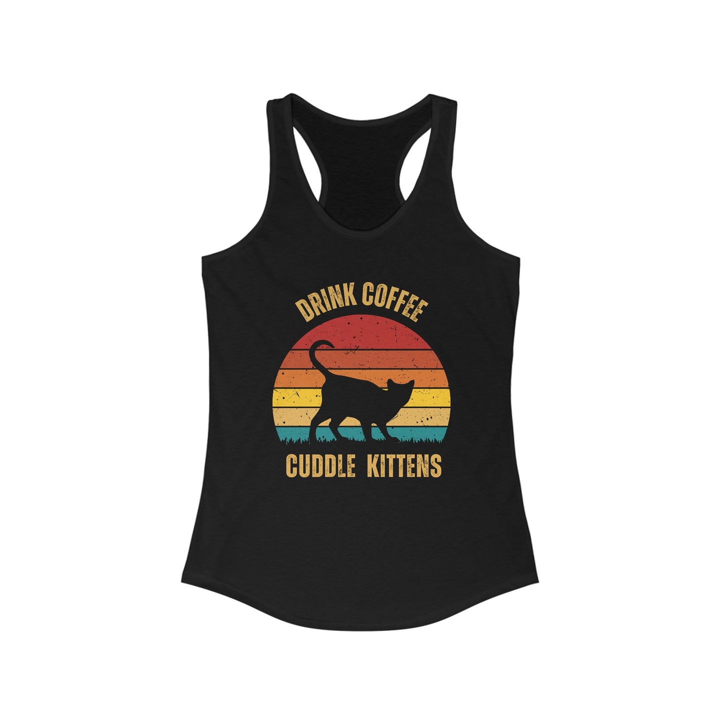 Drink Coffee Cuddle Kittens Racerback Tank, Funny Cat Shirt, Cat Lover Gift, Cat Tank Top, Cat Mom Gift, Cat Dad Gift, Cat Lover Shirt, Coffee Drinker Gift