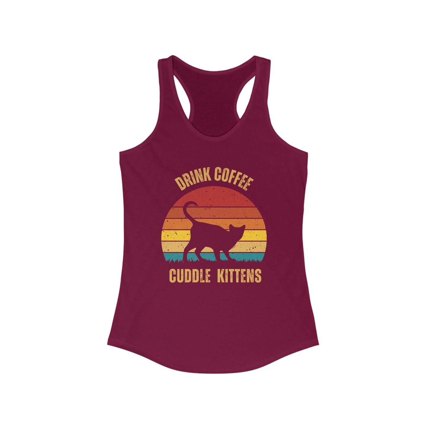 Drink Coffee Cuddle Kittens Racerback Tank, Funny Cat Shirt, Cat Lover Gift, Cat Tank Top, Cat Mom Gift, Cat Dad Gift, Cat Lover Shirt, Coffee Drinker Gift