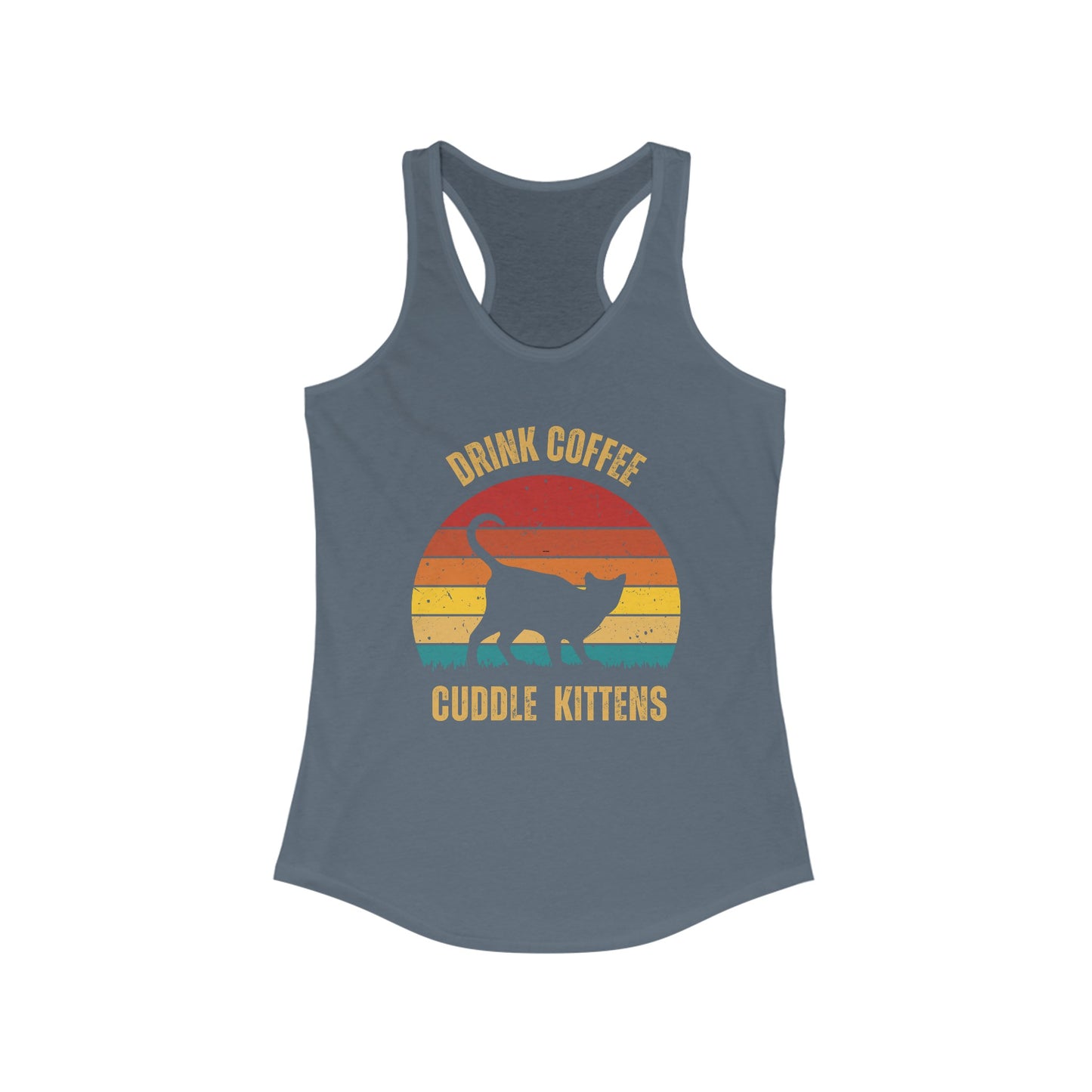 Drink Coffee Cuddle Kittens Racerback Tank, Funny Cat Shirt, Cat Lover Gift, Cat Tank Top, Cat Mom Gift, Cat Dad Gift, Cat Lover Shirt, Coffee Drinker Gift