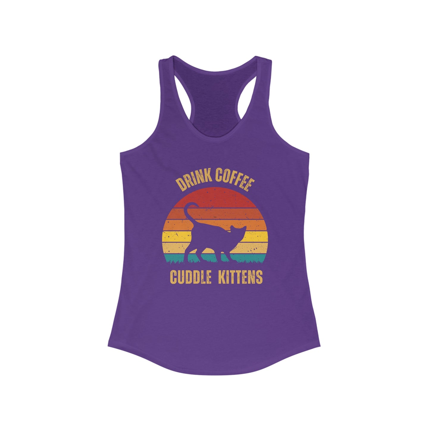Drink Coffee Cuddle Kittens Racerback Tank, Funny Cat Shirt, Cat Lover Gift, Cat Tank Top, Cat Mom Gift, Cat Dad Gift, Cat Lover Shirt, Coffee Drinker Gift