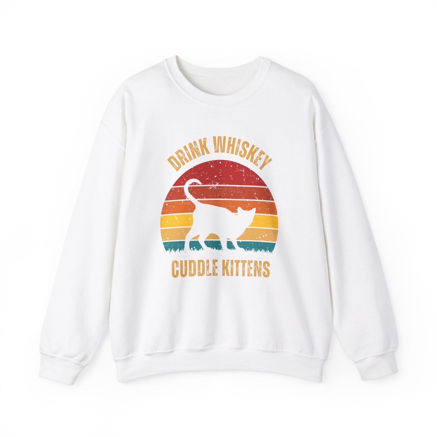 Drink Whiskey Cuddle Kittens Unisex Heavy Blend™ Crewneck Sweatshirt, Momma Cat Gift, Cat Dad Gift, Whiskey Drinker Gift, Funny Cat Sweatshirt