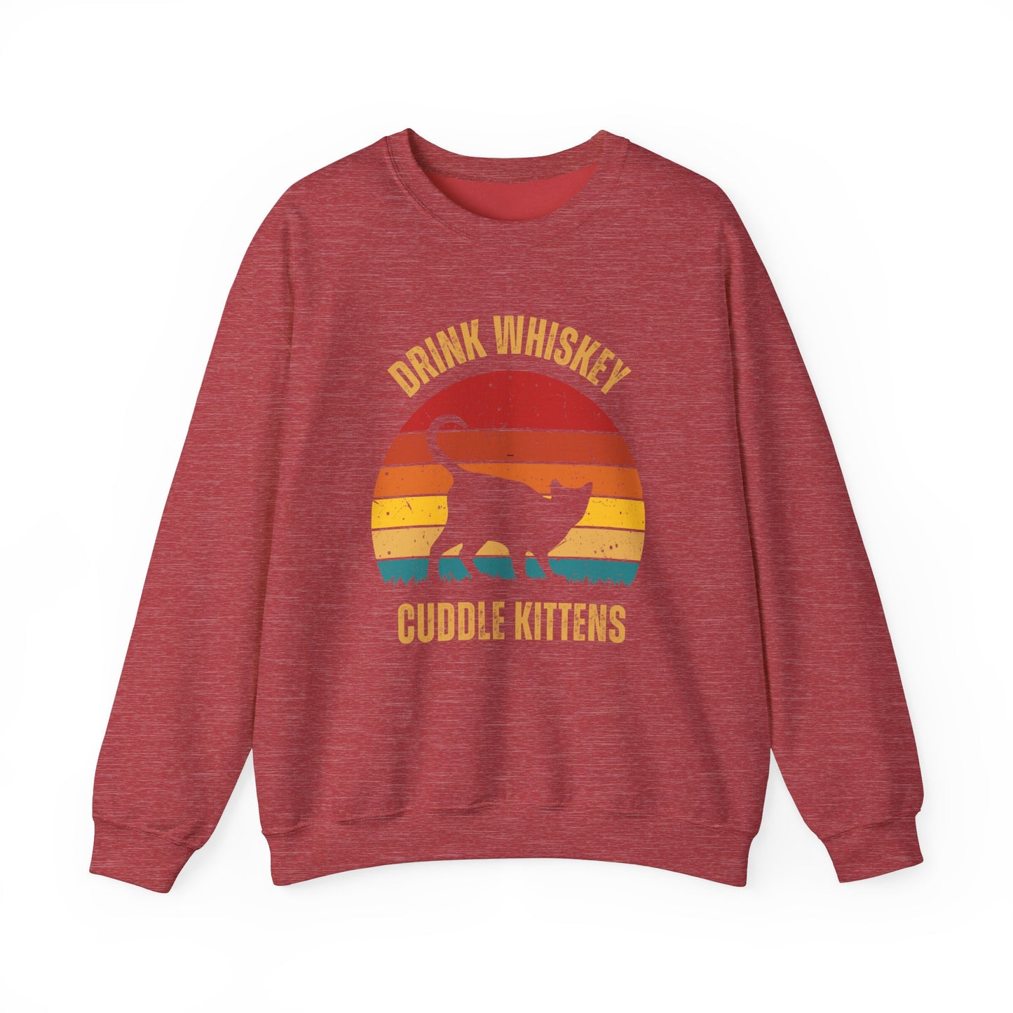 Drink Whiskey Cuddle Kittens Unisex Heavy Blend™ Crewneck Sweatshirt, Momma Cat Gift, Cat Dad Gift, Whiskey Drinker Gift, Funny Cat Sweatshirt