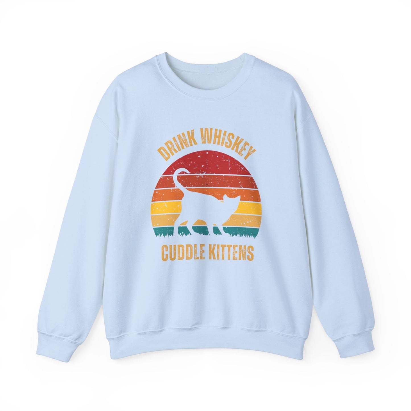 Drink Whiskey Cuddle Kittens Unisex Heavy Blend™ Crewneck Sweatshirt, Momma Cat Gift, Cat Dad Gift, Whiskey Drinker Gift, Funny Cat Sweatshirt