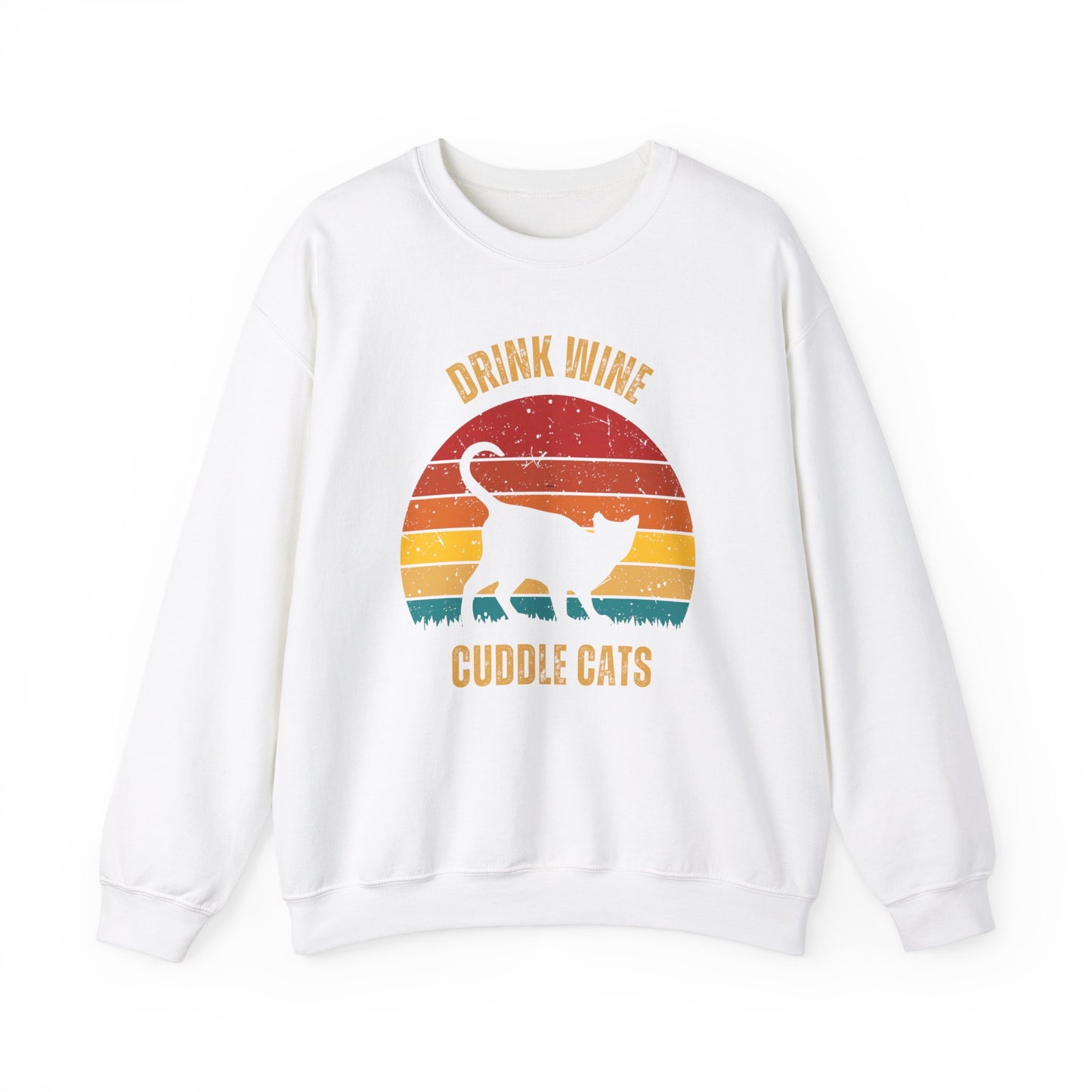 Drink Wine Cuddle Cats Unisex Heavy Blend™ Crewneck Sweatshirt, Momma Cat Gift, Cat Dad Gift, Wine Drinker Gift, Funny Cat Sweatshirt