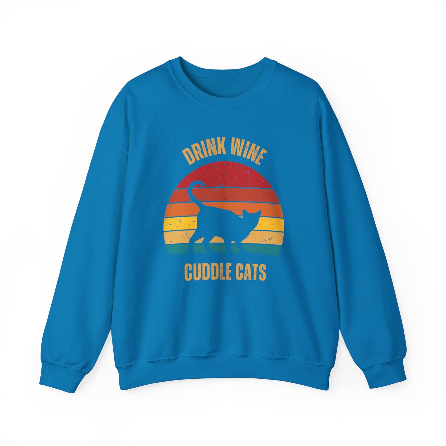 Drink Wine Cuddle Cats Unisex Heavy Blend™ Crewneck Sweatshirt, Momma Cat Gift, Cat Dad Gift, Wine Drinker Gift, Funny Cat Sweatshirt