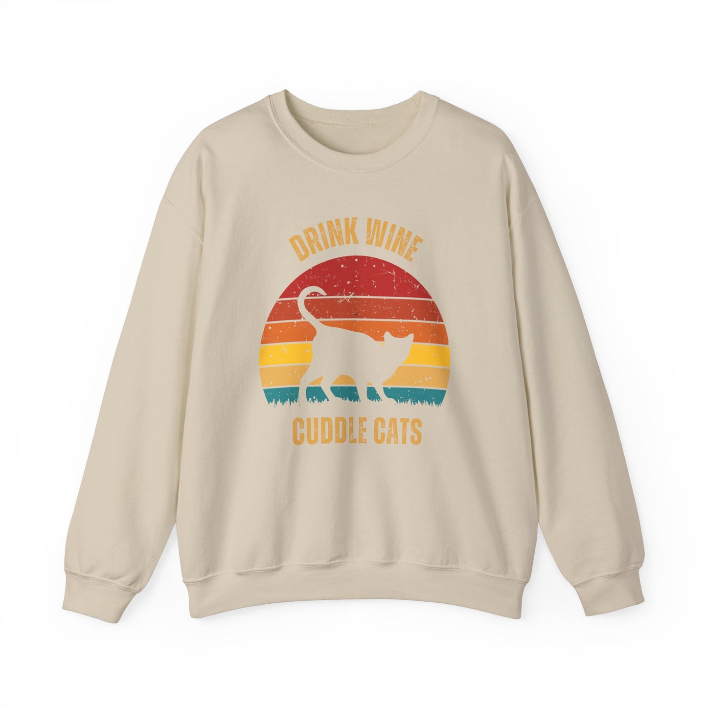 Drink Wine Cuddle Cats Unisex Heavy Blend™ Crewneck Sweatshirt, Momma Cat Gift, Cat Dad Gift, Wine Drinker Gift, Funny Cat Sweatshirt