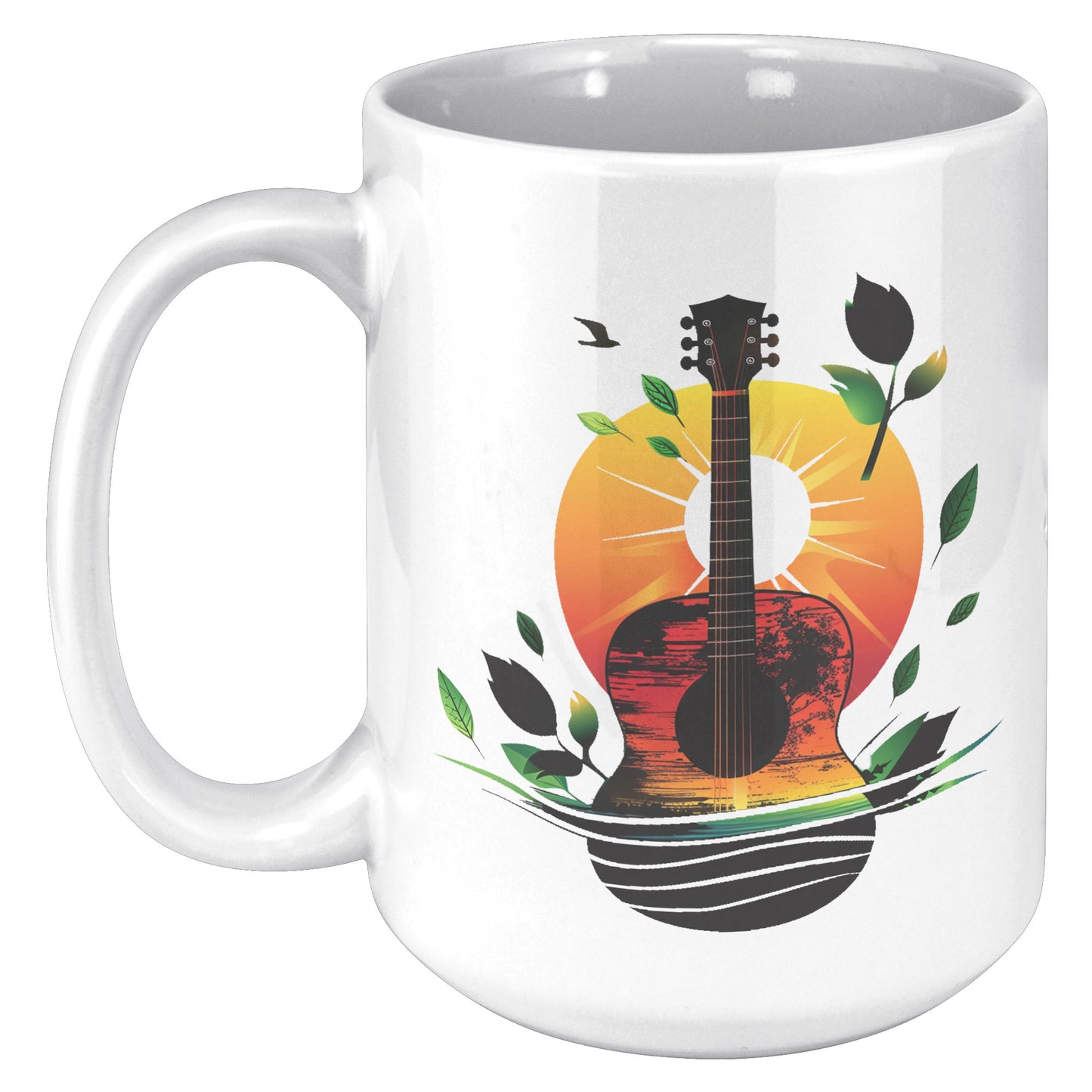 Guitar Sunset 15oz White Coffee Mug Guitar Player Gift, Guitar Lover Gift