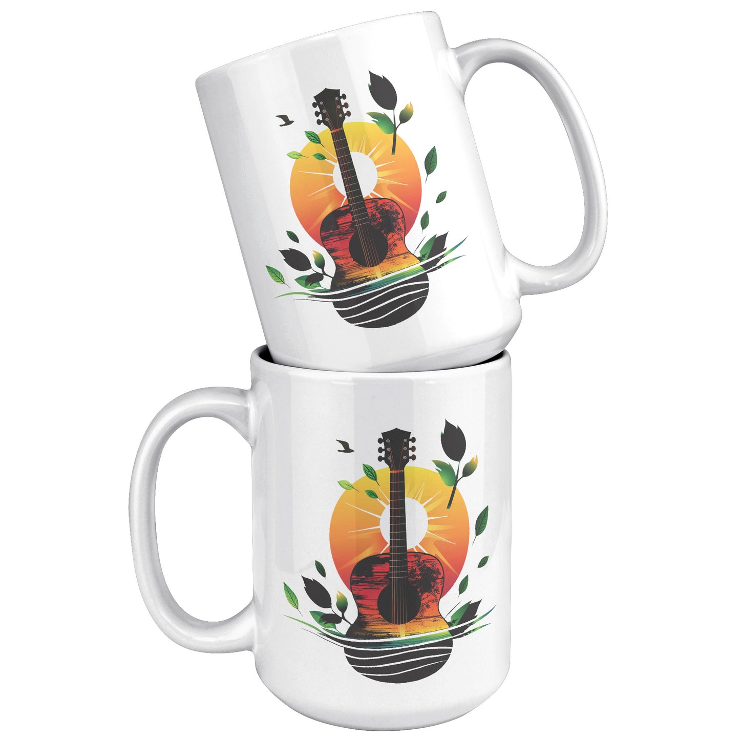 Guitar Sunset 15oz White Coffee Mug Guitar Player Gift, Guitar Lover Gift