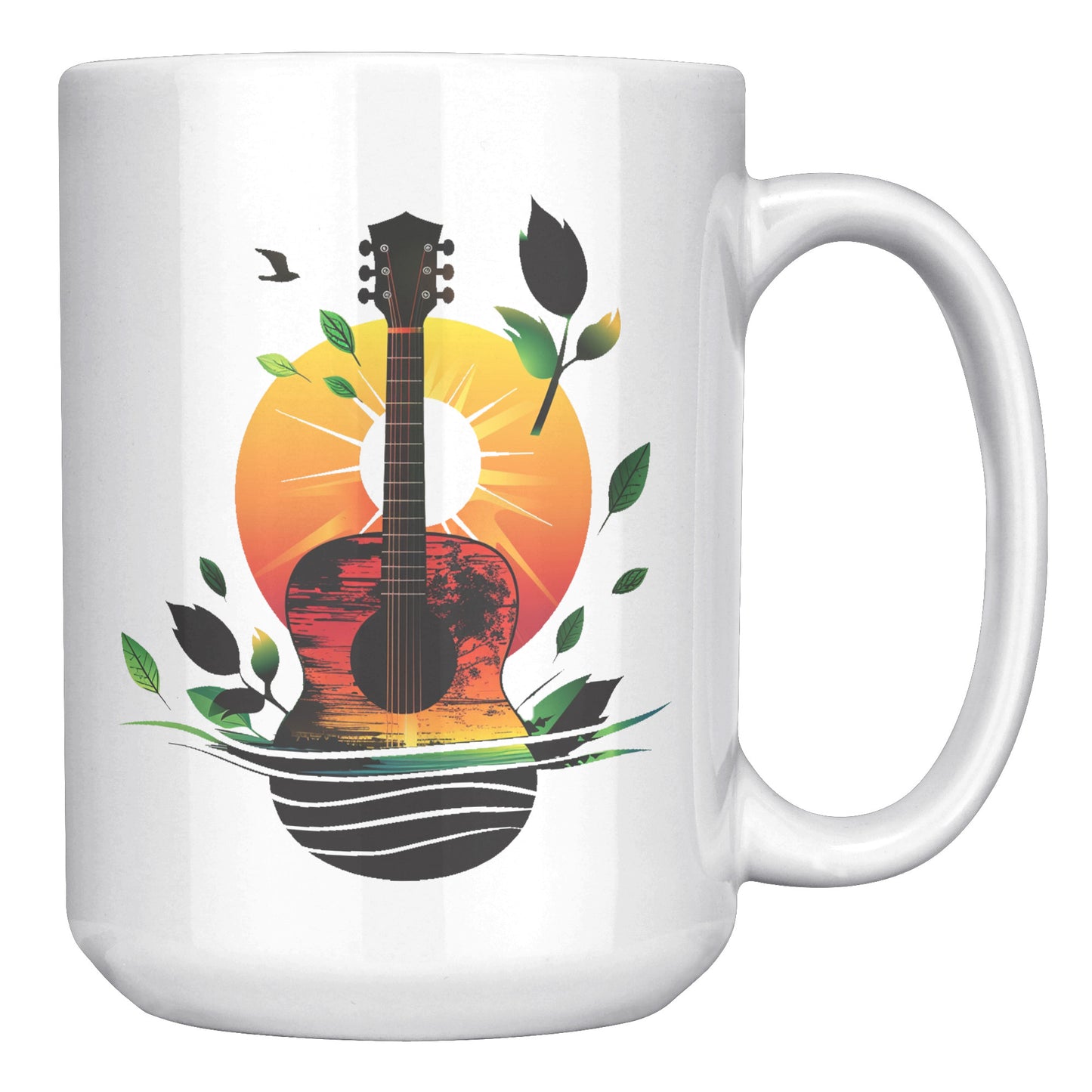 Guitar Sunset 15oz White Coffee Mug Guitar Player Gift, Guitar Lover Gift