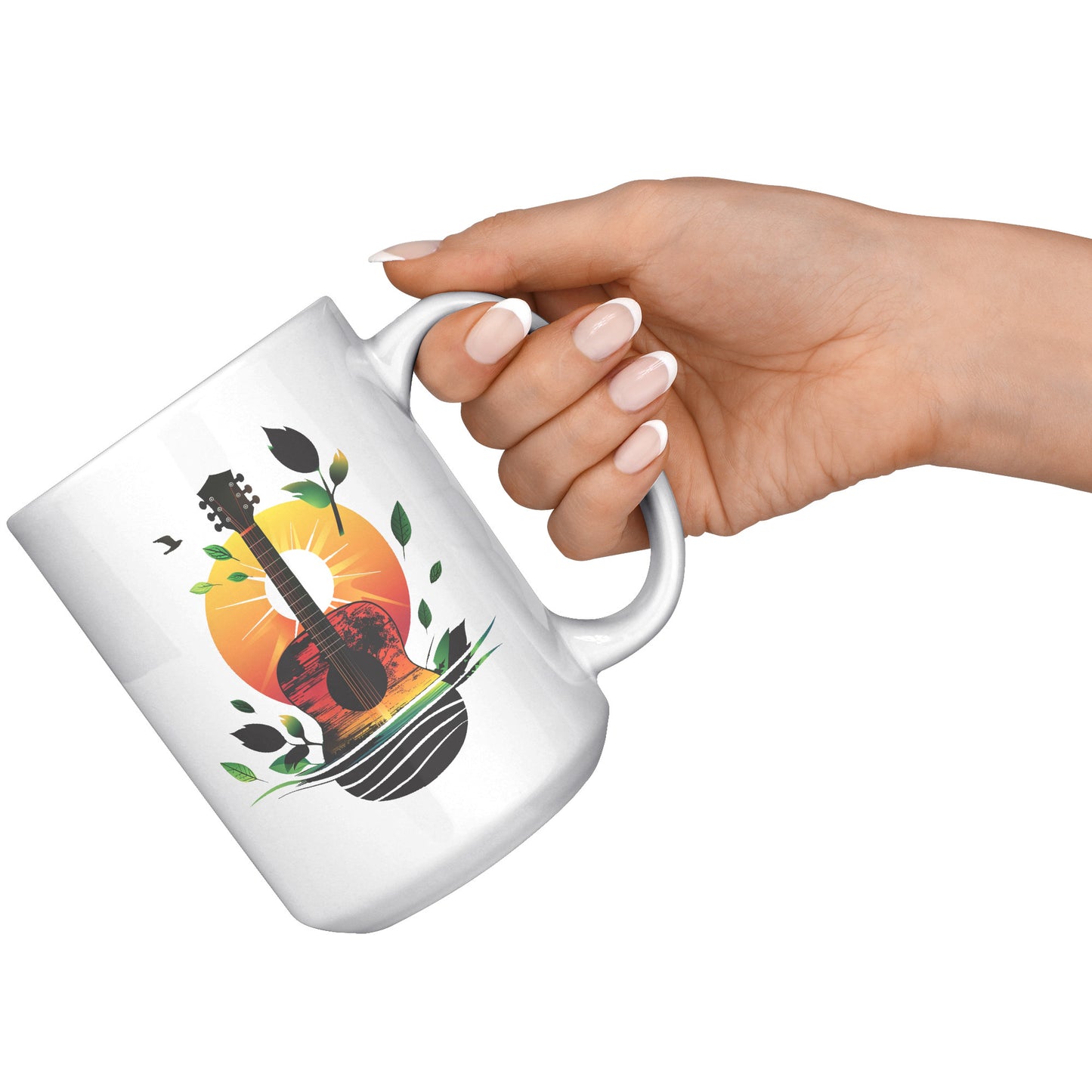 Guitar Sunset 15oz White Coffee Mug Guitar Player Gift, Guitar Lover Gift