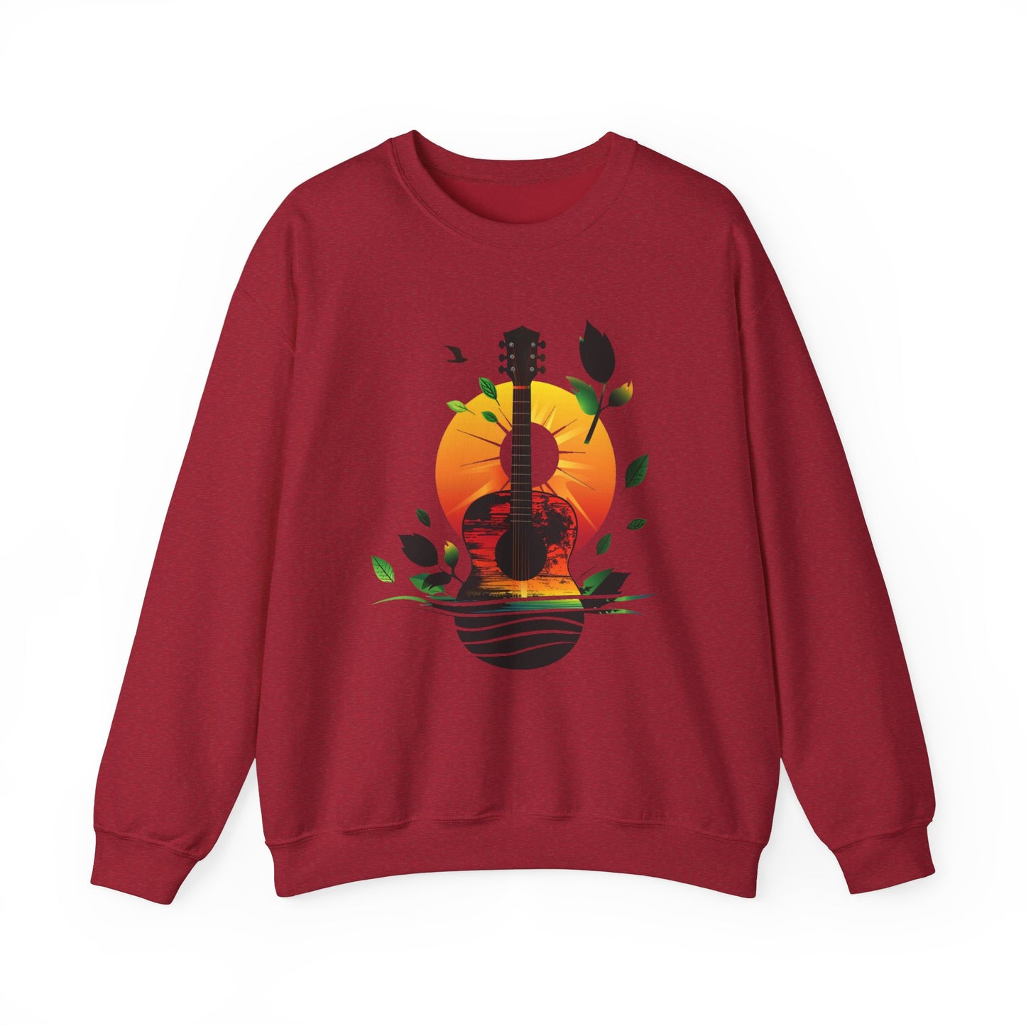 Guitar Sunset Unisex Heavy Blend™ Crewneck Sweatshirt, Peace sign, Rainbow Guitar, Music Lover Gift, Guitar Player Gift, Festival Sweatshirt