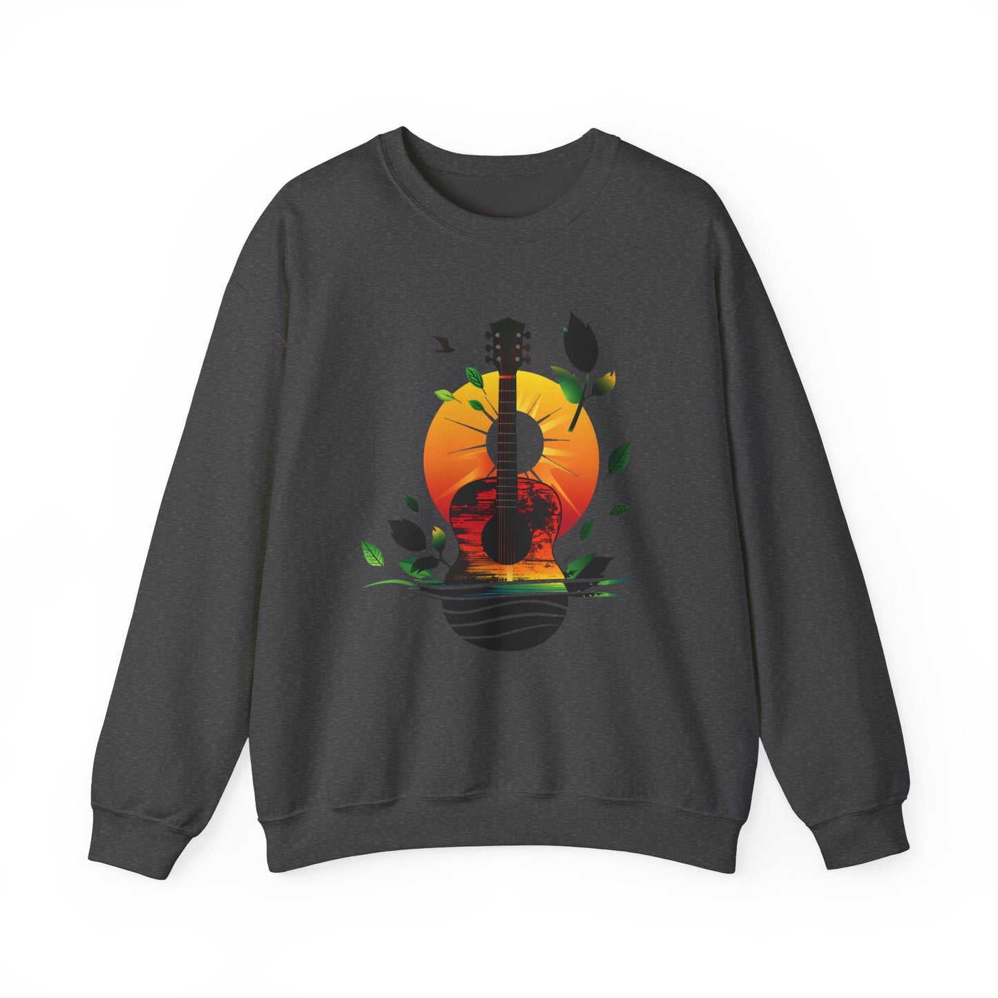 Guitar Sunset Unisex Heavy Blend™ Crewneck Sweatshirt, Peace sign, Rainbow Guitar, Music Lover Gift, Guitar Player Gift, Festival Sweatshirt