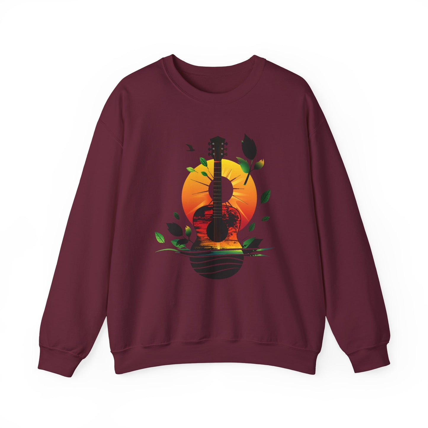 Guitar Sunset Unisex Heavy Blend™ Crewneck Sweatshirt, Peace sign, Rainbow Guitar, Music Lover Gift, Guitar Player Gift, Festival Sweatshirt