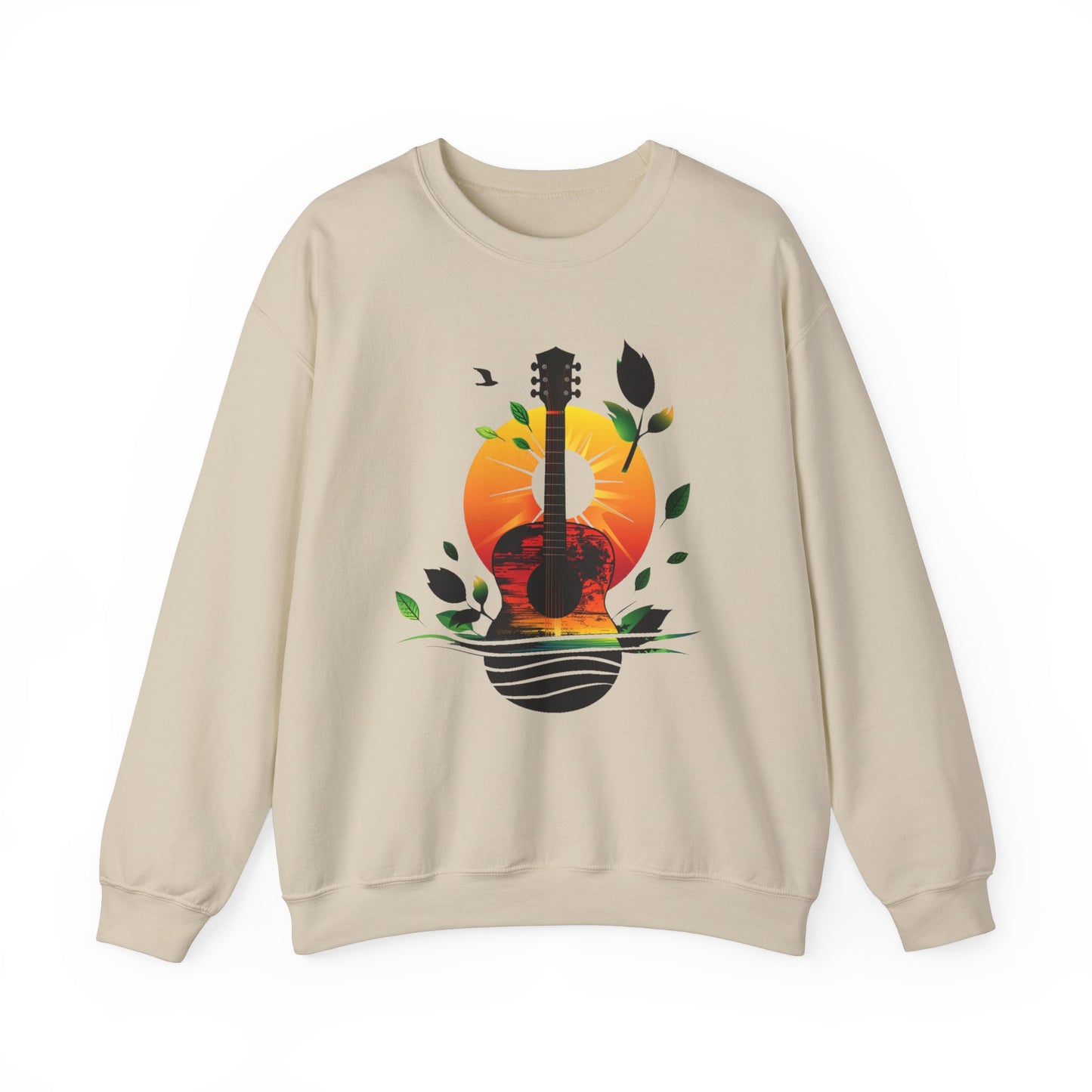 Guitar Sunset Unisex Heavy Blend™ Crewneck Sweatshirt, Peace sign, Rainbow Guitar, Music Lover Gift, Guitar Player Gift, Festival Sweatshirt