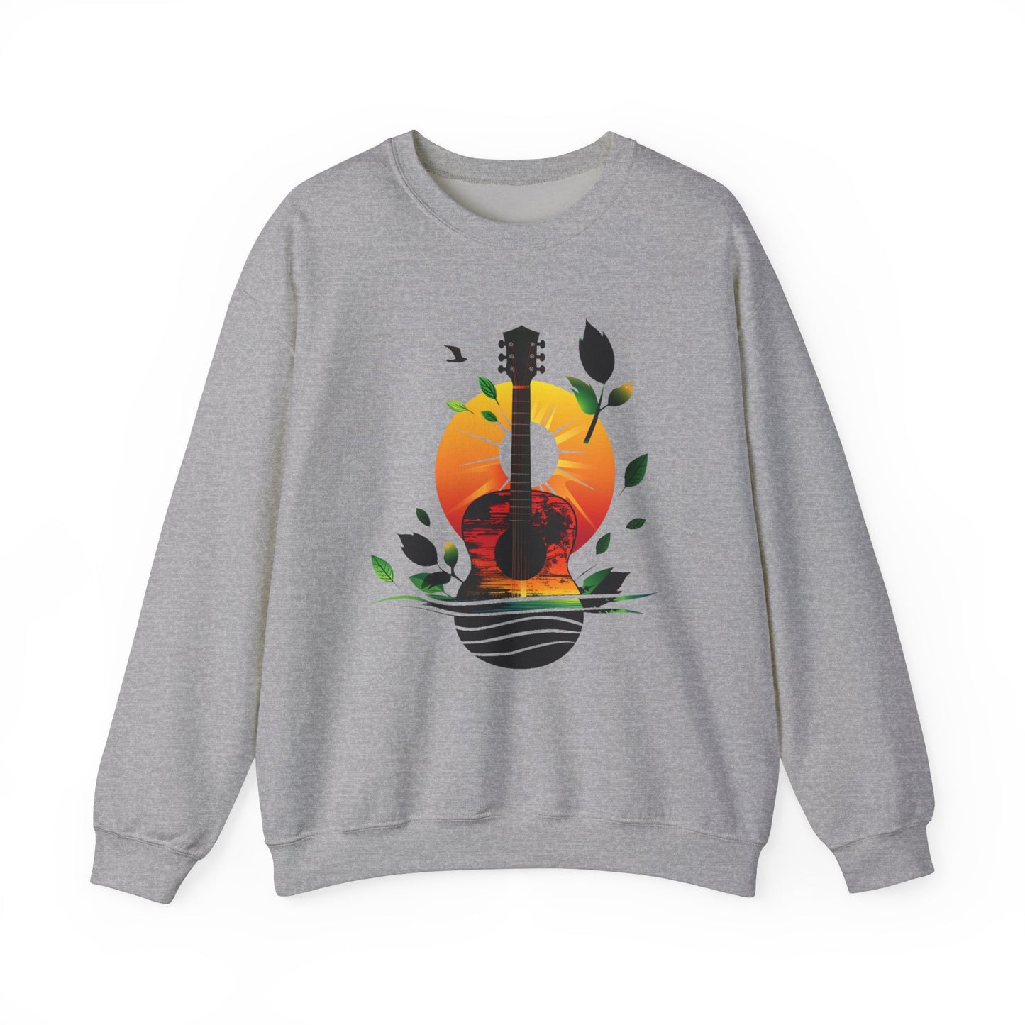 Guitar Sunset Unisex Heavy Blend™ Crewneck Sweatshirt, Peace sign, Rainbow Guitar, Music Lover Gift, Guitar Player Gift, Festival Sweatshirt