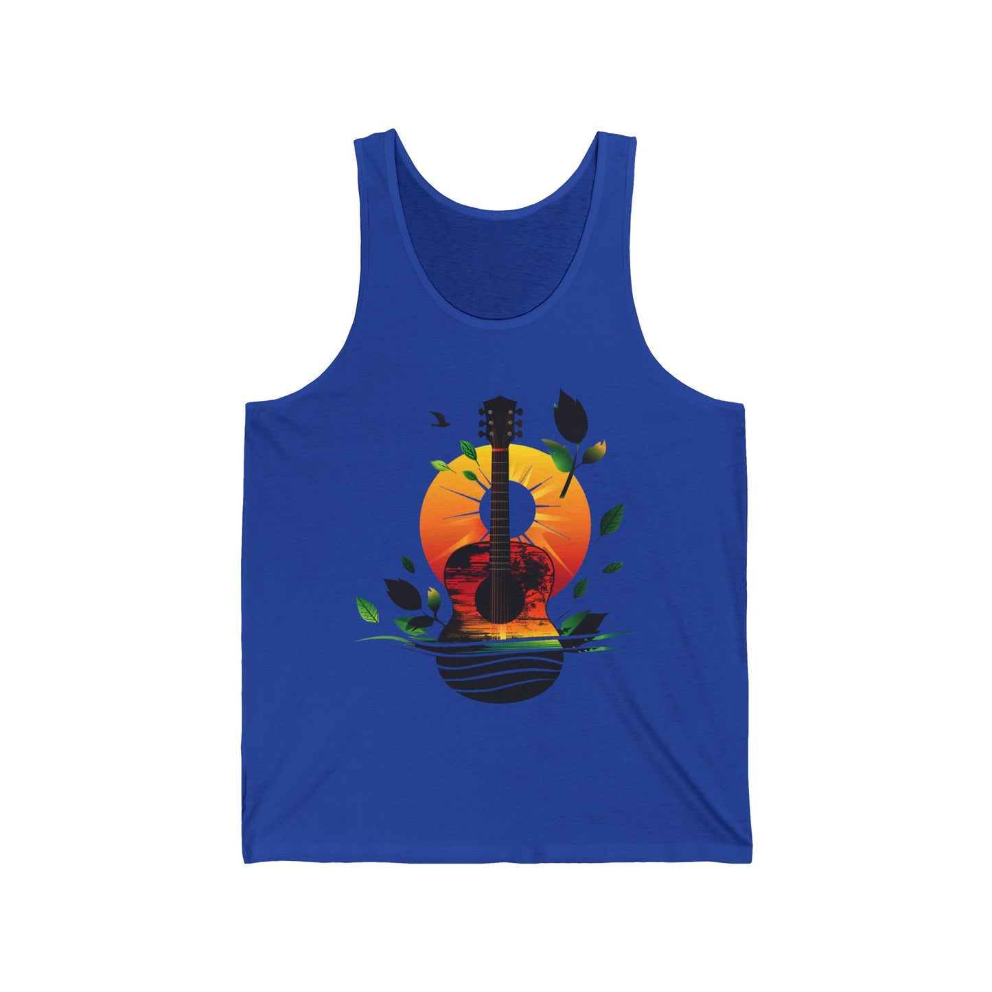 Guitar Sunset Unisex Jersey Tank Top, Bluegrass Tank Top, Music Lover Gift, Festival T-shirt, Guitar Lover Gift