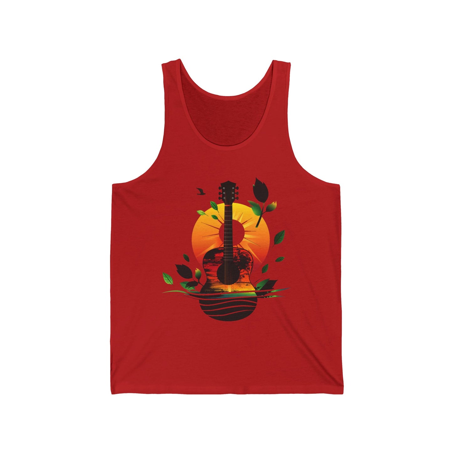 Guitar Sunset Unisex Jersey Tank Top, Bluegrass Tank Top, Music Lover Gift, Festival T-shirt, Guitar Lover Gift