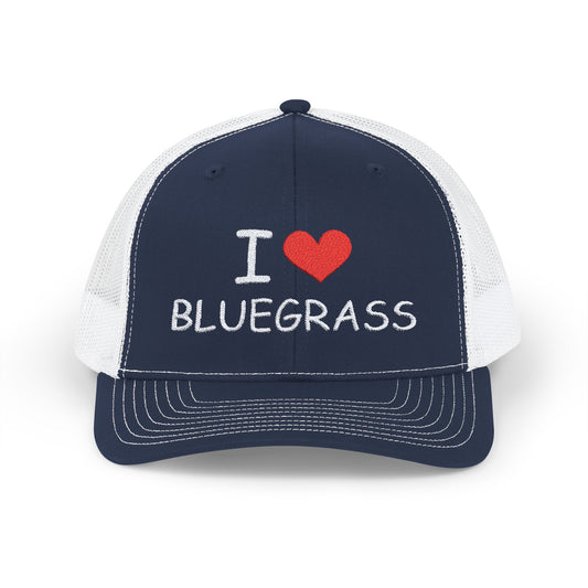 I Heart Love Bluegrass Snapback Embroidered Trucker Cap, Festival Hat