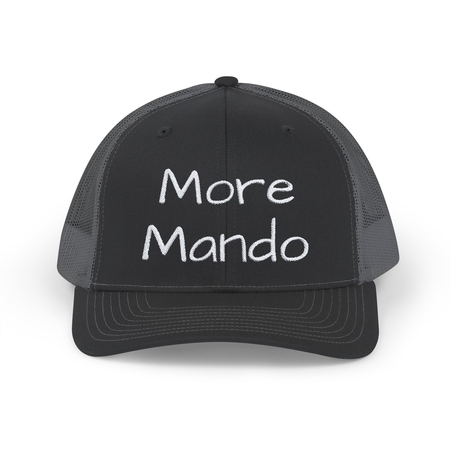 More Mando Snapback Embroidered Trucker Cap, Mandolin Player Gift, Festival Hat, Bluegrass