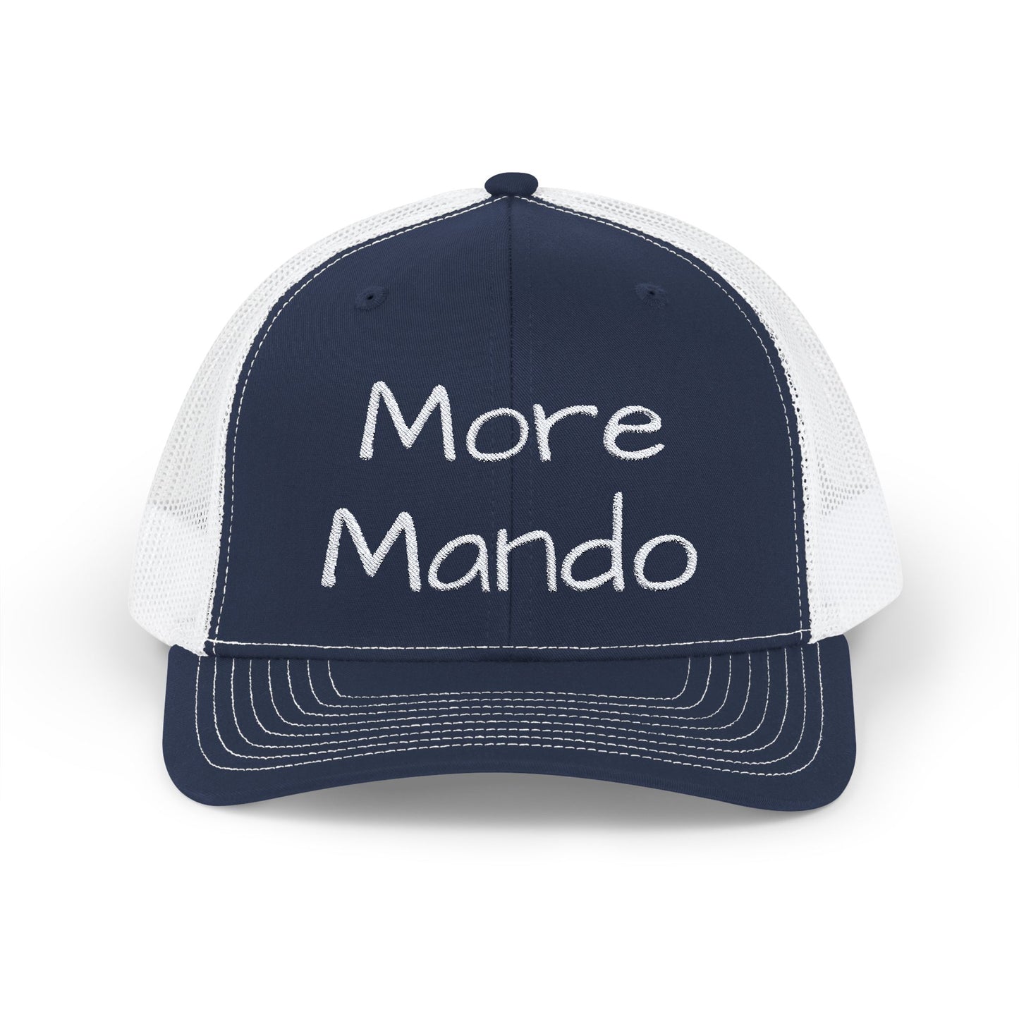 More Mando Snapback Embroidered Trucker Cap, Mandolin Player Gift, Festival Hat, Bluegrass