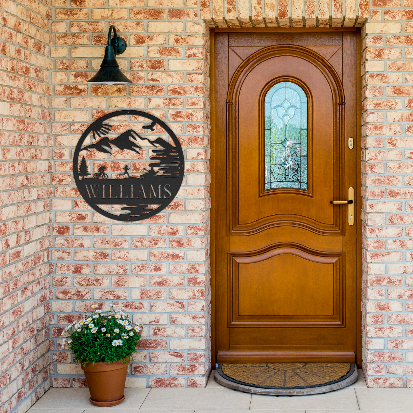 Personalized_Adventure_Racing_Metal_Sign_Black_Brick_Entrance_Mockup.png