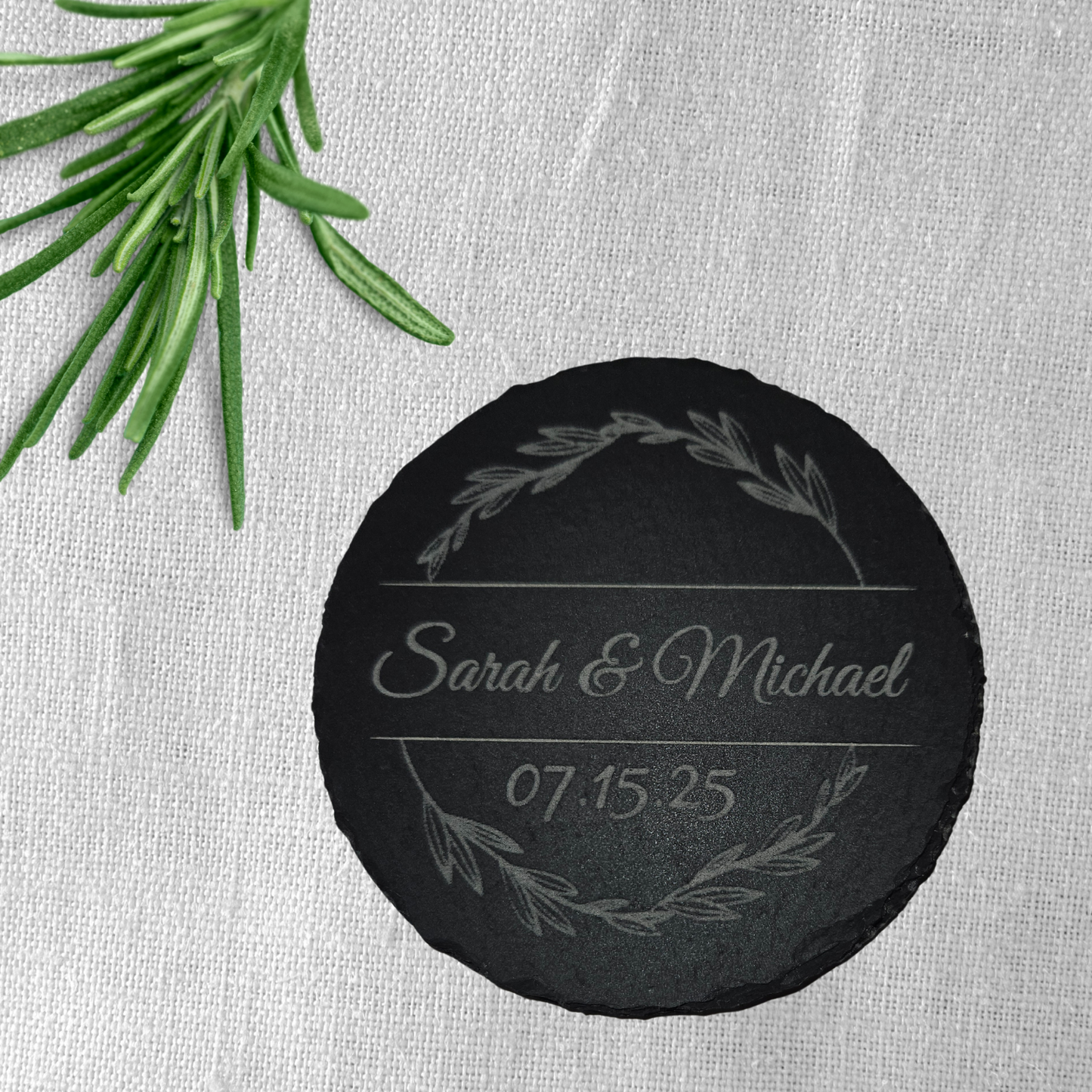 Personalized Slate Coasters With Date 4 Pack, Wedding Gifts, Custom House Warming Gift, Drink Coasters