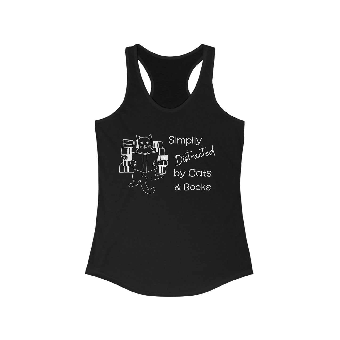 Simply Distracted By Cats And Books Racerback Tank, Cat Lover Gift, Cat Tank Top, Cat Mom Gift, Cat Dad Gift, Cat Lover Shirt, Book Lover Gift, Funny Cat Shirt, Reading T-Shirt