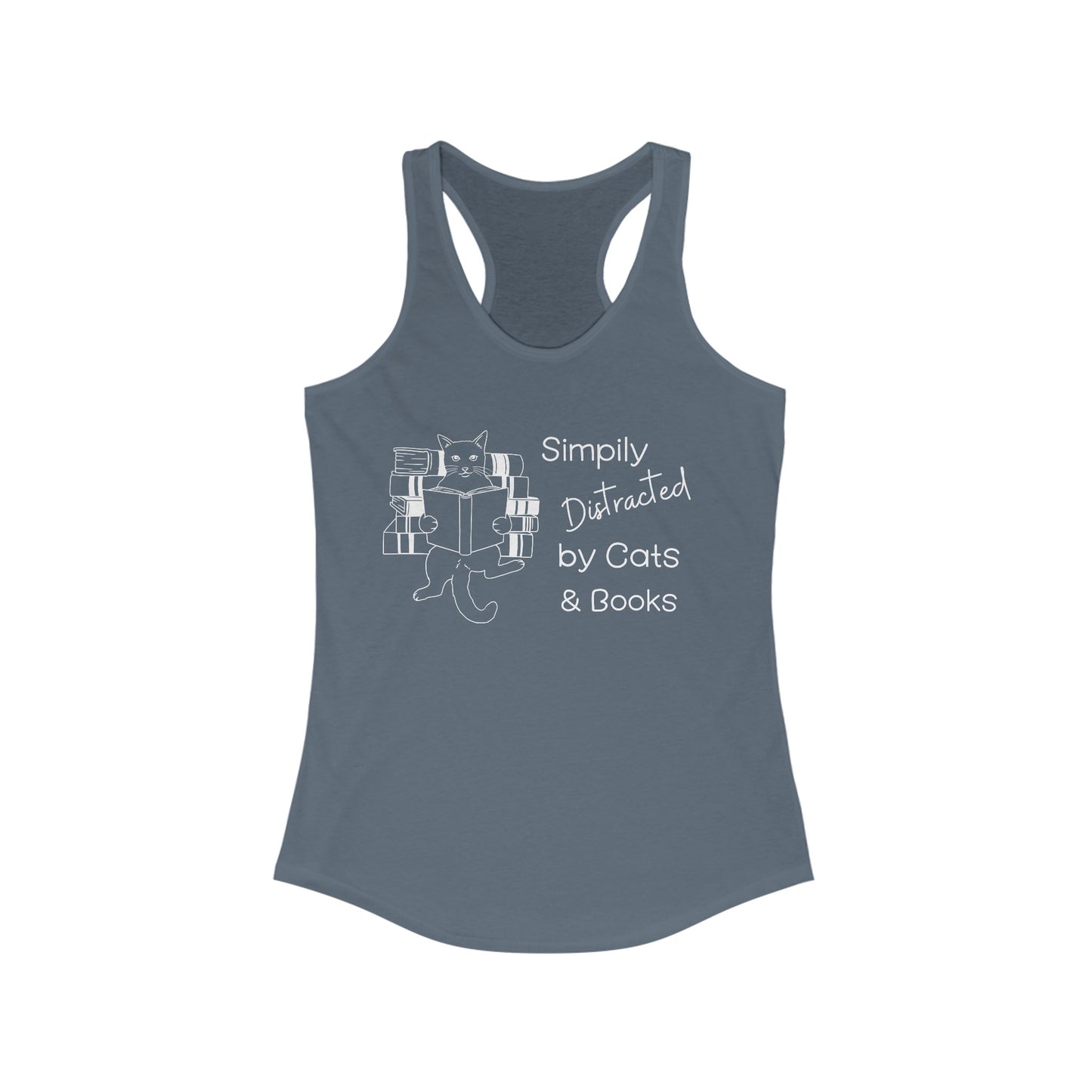Simply Distracted By Cats And Books Racerback Tank, Cat Lover Gift, Cat Tank Top, Cat Mom Gift, Cat Dad Gift, Cat Lover Shirt, Book Lover Gift, Funny Cat Shirt, Reading T-Shirt