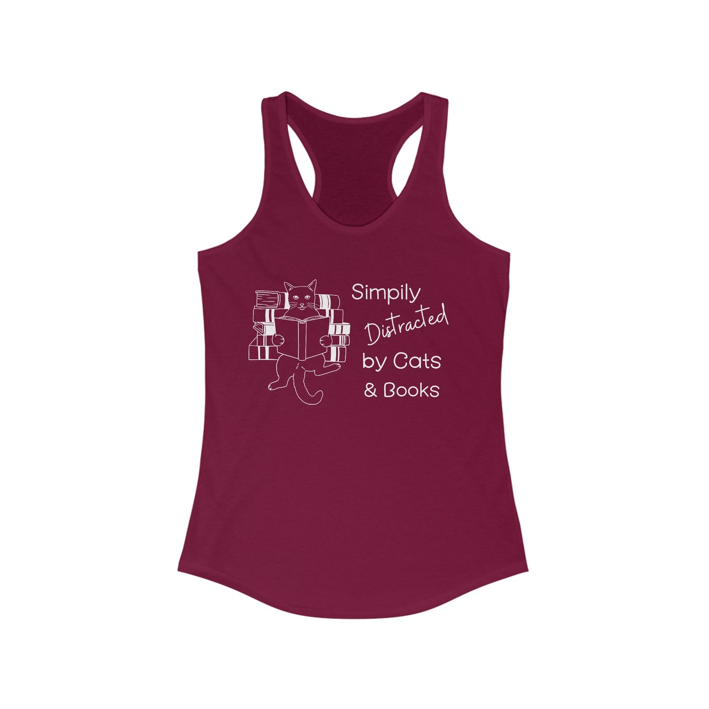 Simply Distracted By Cats And Books Racerback Tank, Cat Lover Gift, Cat Tank Top, Cat Mom Gift, Cat Dad Gift, Cat Lover Shirt, Book Lover Gift, Funny Cat Shirt, Reading T-Shirt