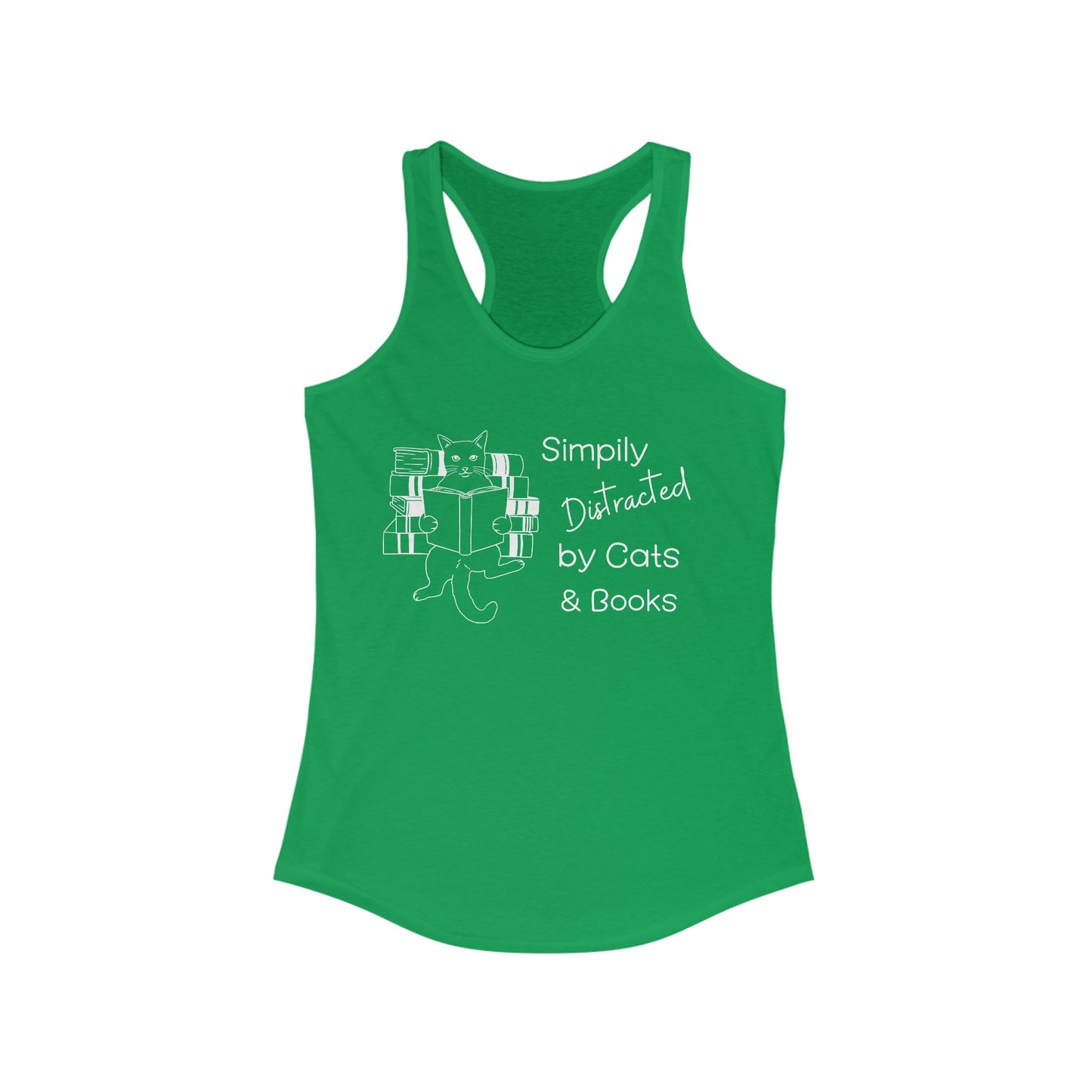 Simply Distracted By Cats And Books Racerback Tank, Cat Lover Gift, Cat Tank Top, Cat Mom Gift, Cat Dad Gift, Cat Lover Shirt, Book Lover Gift, Funny Cat Shirt, Reading T-Shirt