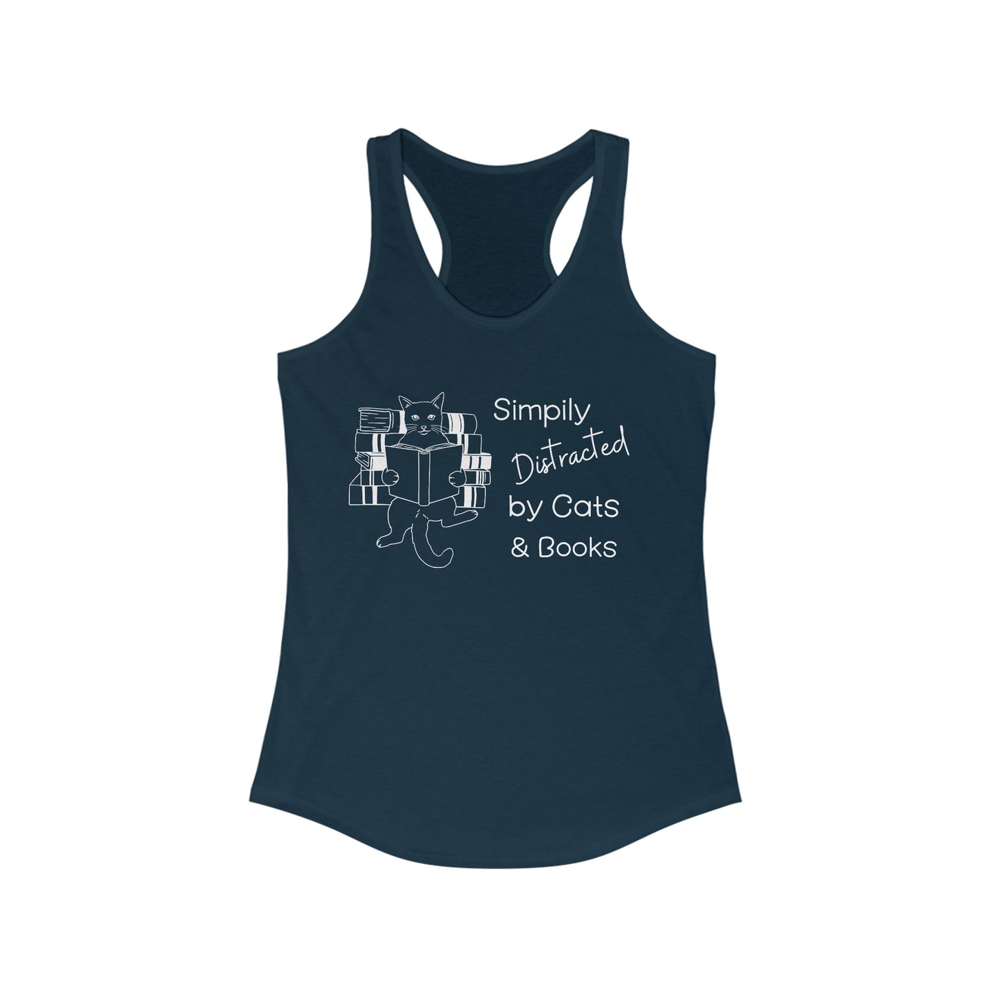 Simply Distracted By Cats And Books Racerback Tank, Cat Lover Gift, Cat Tank Top, Cat Mom Gift, Cat Dad Gift, Cat Lover Shirt, Book Lover Gift, Funny Cat Shirt, Reading T-Shirt