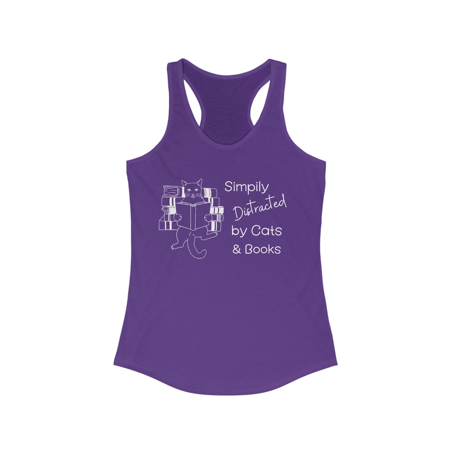 Simply Distracted By Cats And Books Racerback Tank, Cat Lover Gift, Cat Tank Top, Cat Mom Gift, Cat Dad Gift, Cat Lover Shirt, Book Lover Gift, Funny Cat Shirt, Reading T-Shirt