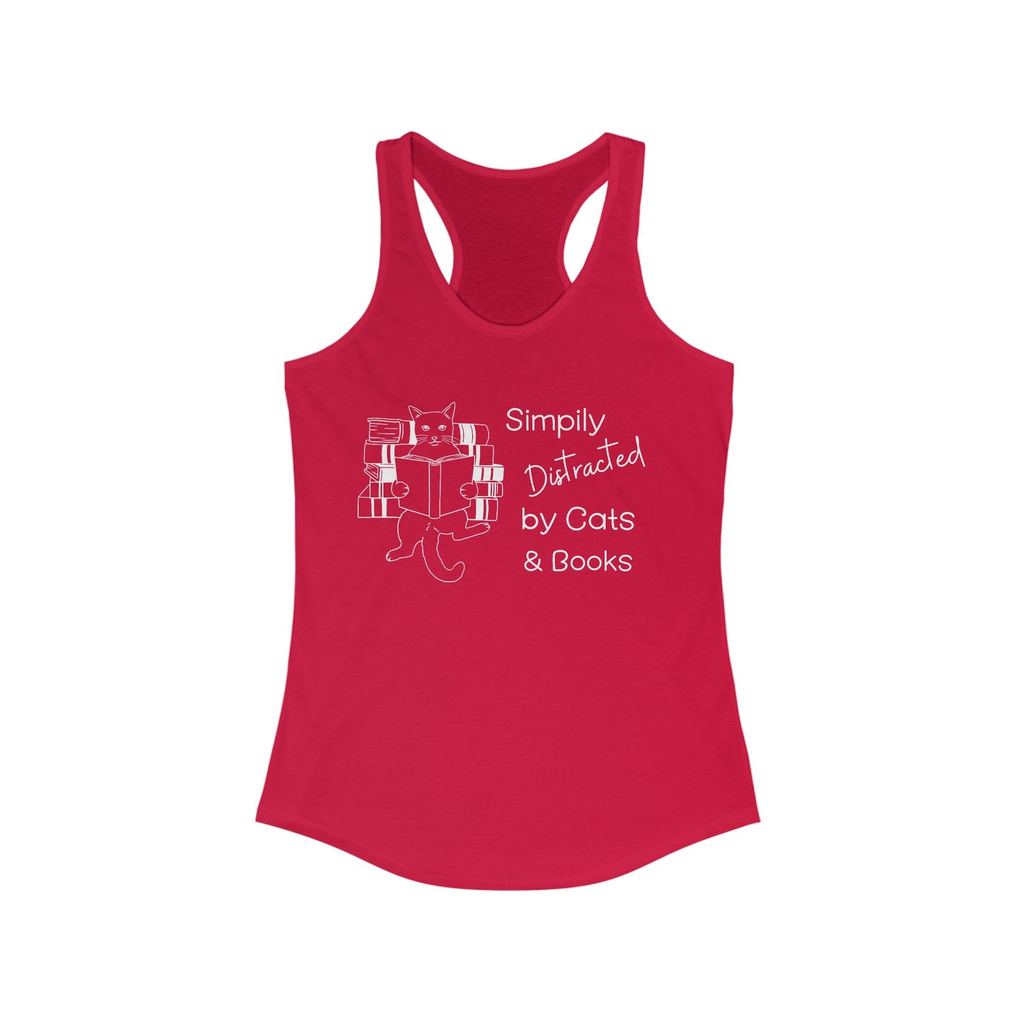 Simply Distracted By Cats And Books Racerback Tank, Cat Lover Gift, Cat Tank Top, Cat Mom Gift, Cat Dad Gift, Cat Lover Shirt, Book Lover Gift, Funny Cat Shirt, Reading T-Shirt