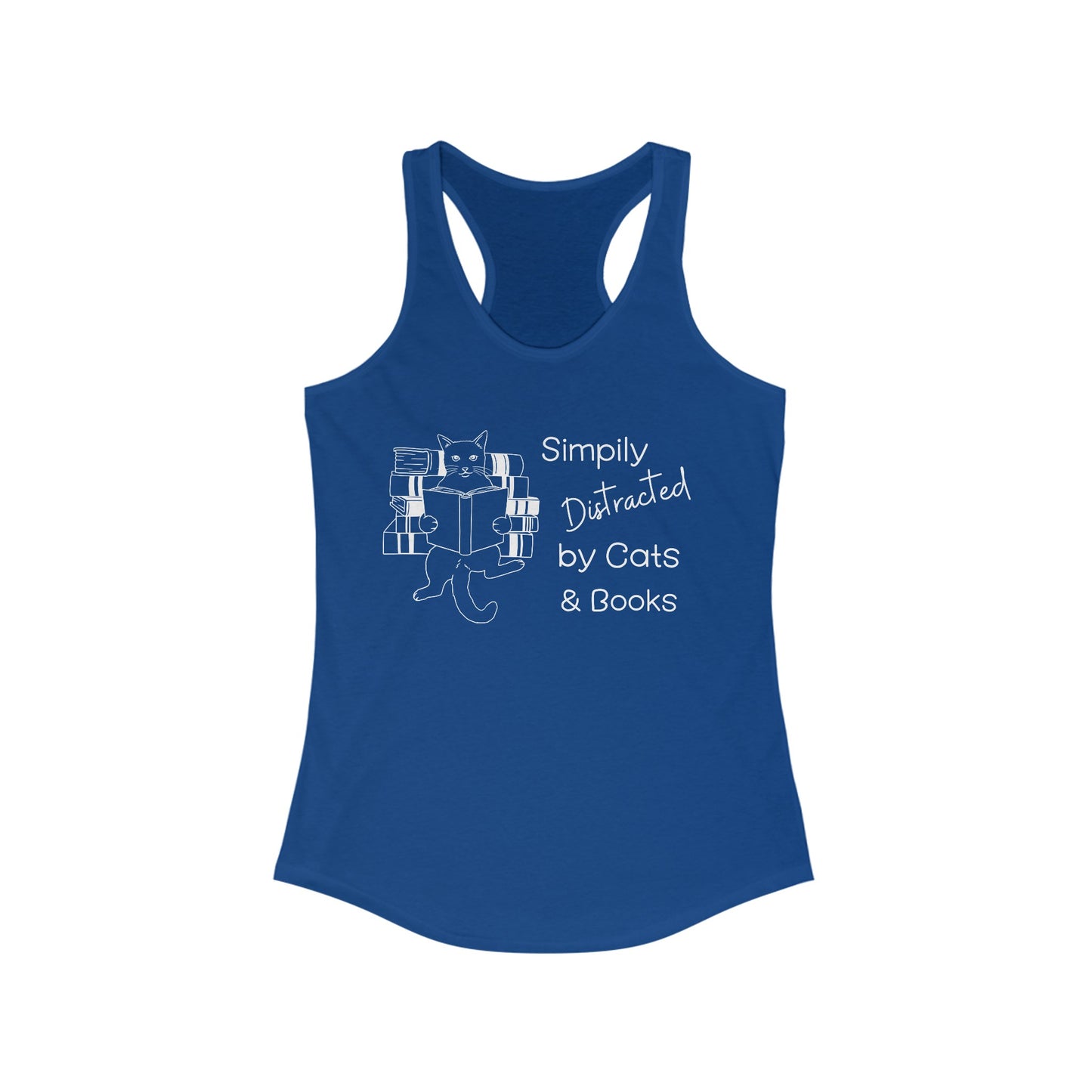 Simply Distracted By Cats And Books Racerback Tank, Cat Lover Gift, Cat Tank Top, Cat Mom Gift, Cat Dad Gift, Cat Lover Shirt, Book Lover Gift, Funny Cat Shirt, Reading T-Shirt